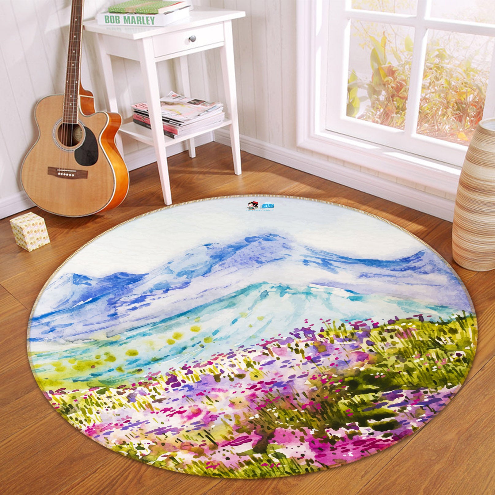 3D Flower Bush Snow Mountain 71281 Round Non Slip Rug Mat
