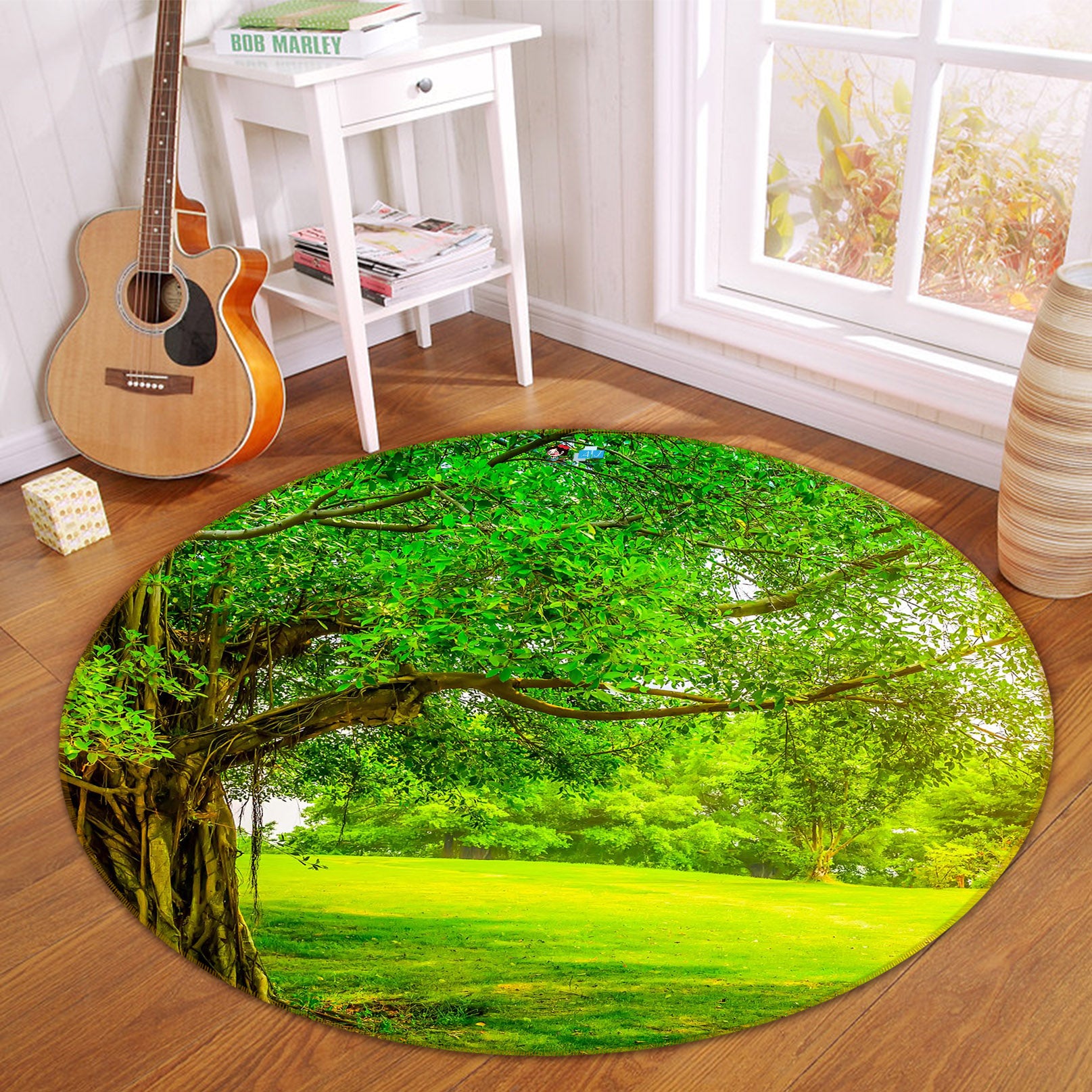 3D Trees Grass 81081 Round Non Slip Rug Mat
