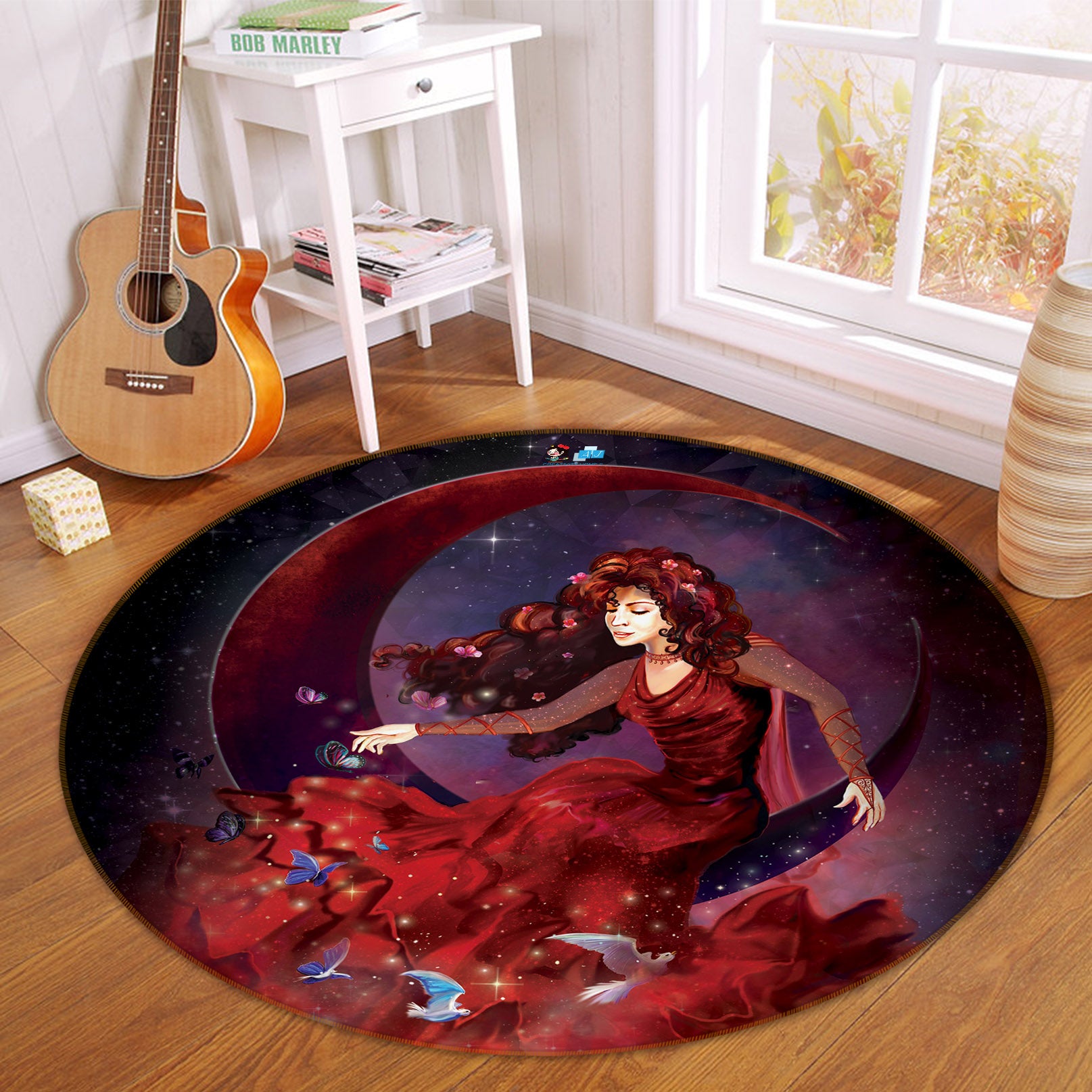 3D Red Beauty Moon 83162 Rose Catherine Khan Rug Round Non Slip Rug Mat