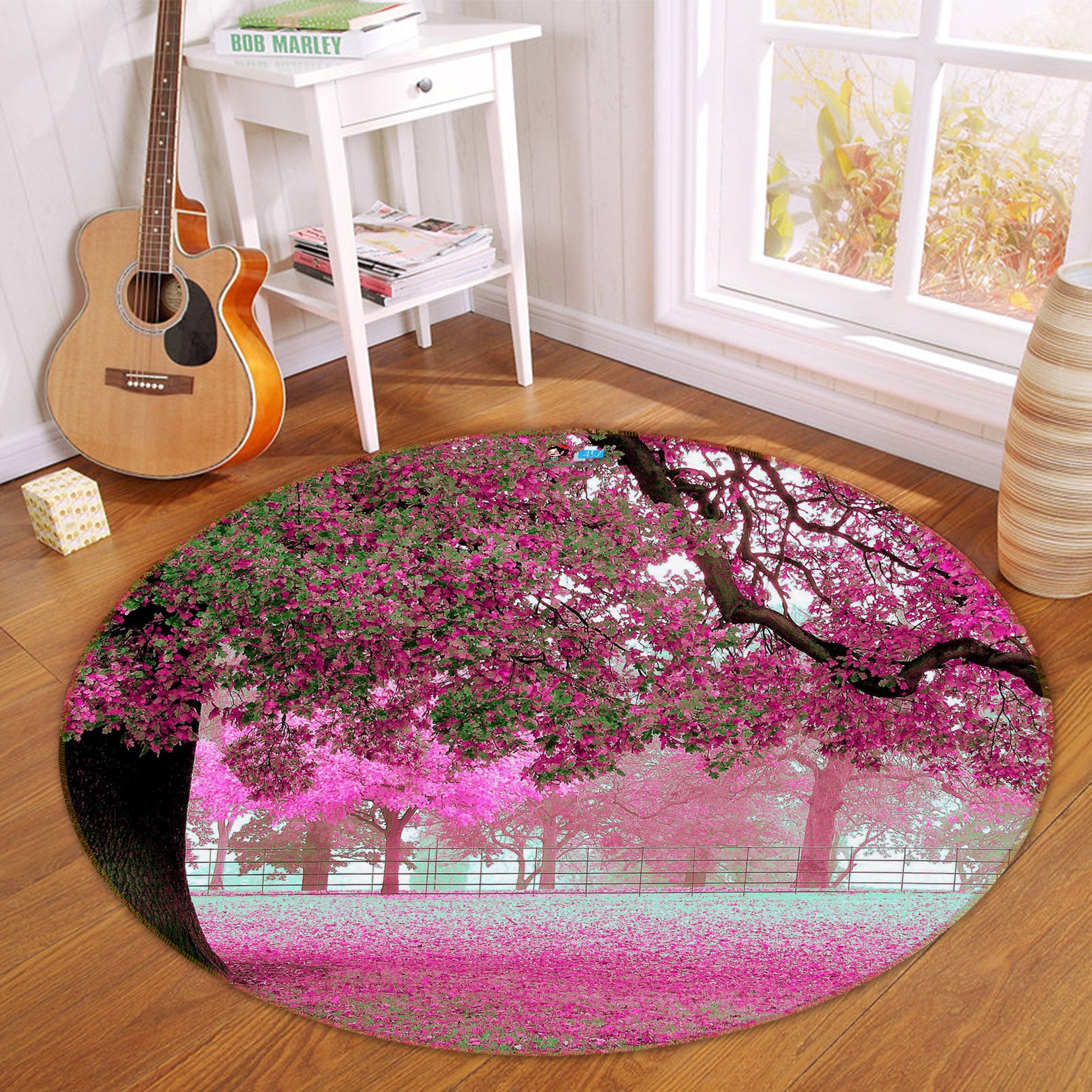 3D Big Pink Tree 74019 Round Non Slip Rug Mat