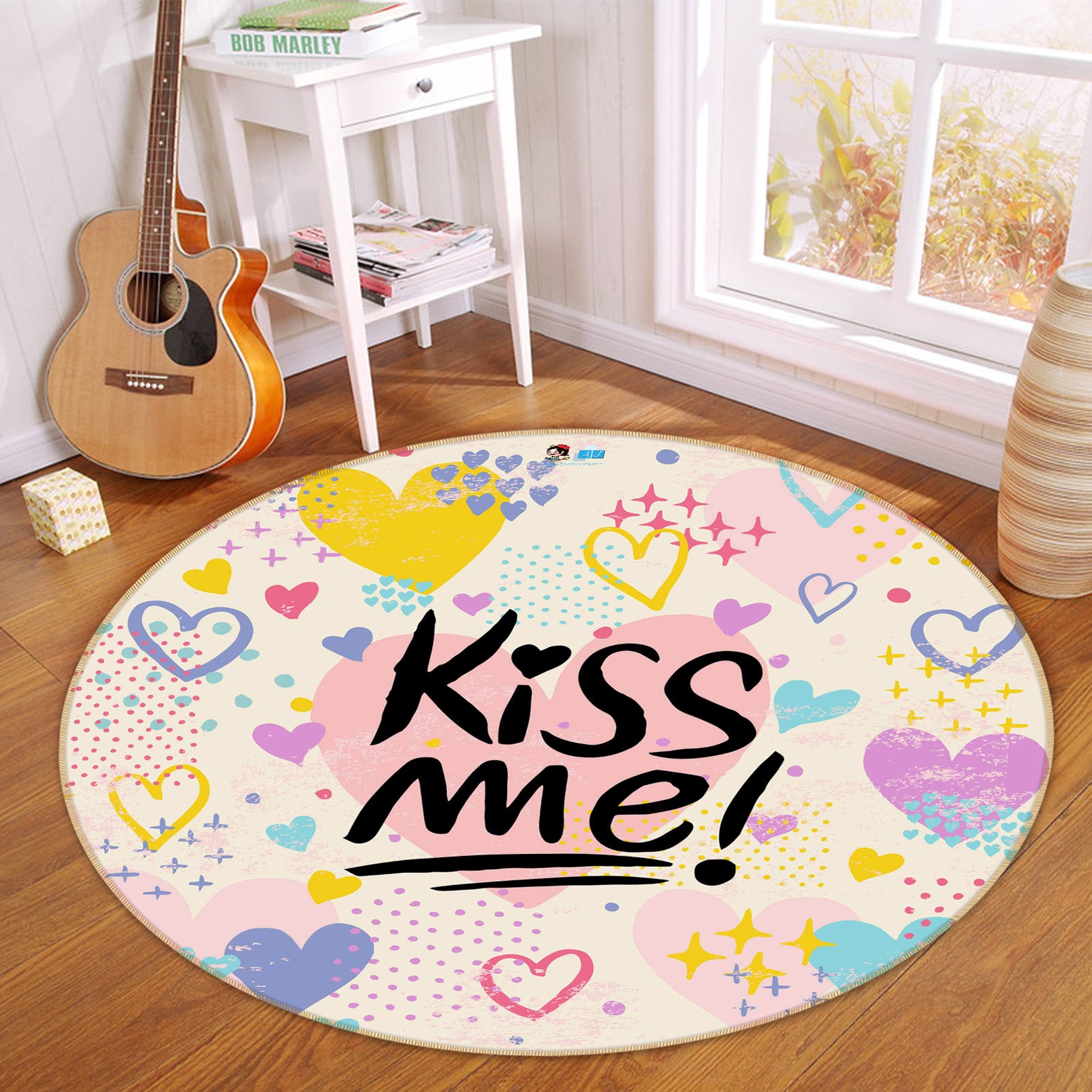 3D Color Heart 75124 Round Non Slip Rug Mat