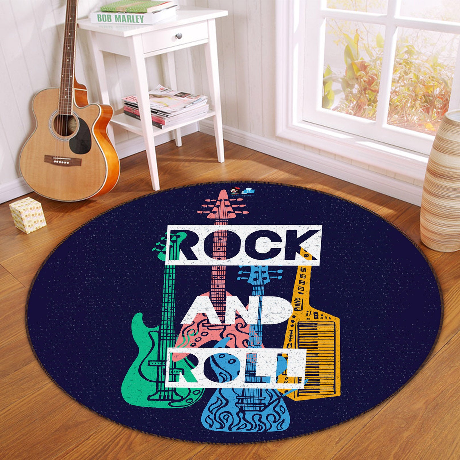 3D Color Guitar 75032 Round Non Slip Rug Mat