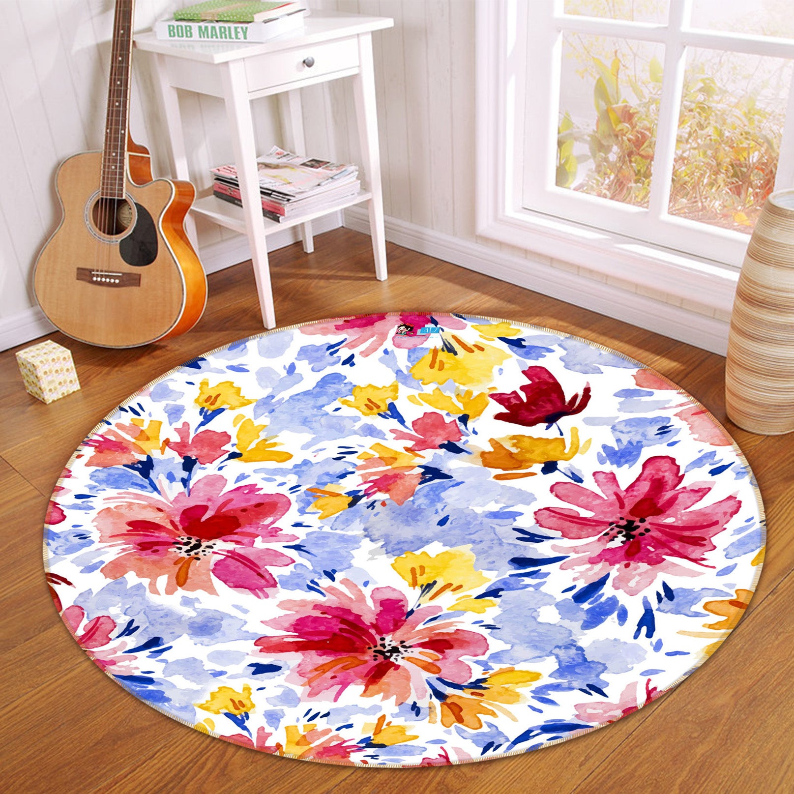 3D Flowers Pattern 71273 Round Non Slip Rug Mat