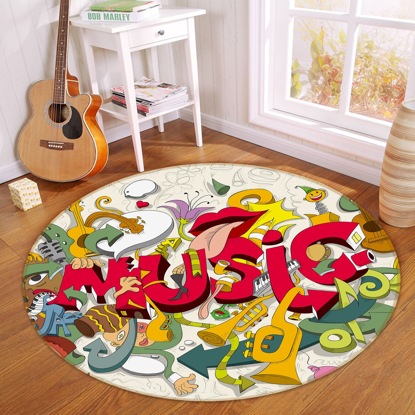 3D Musical Instrument 29062 Round Non Slip Rug Mat