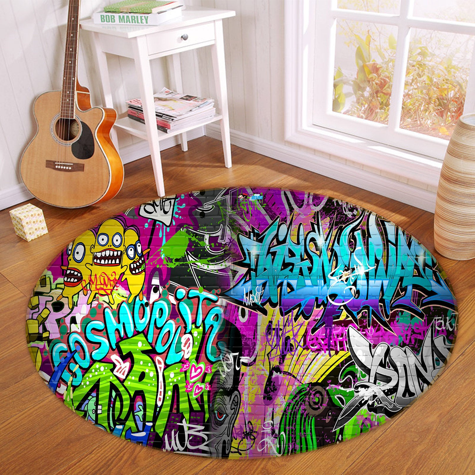 3D Color Graffiti Pattern 72283 Round Non Slip Rug Mat