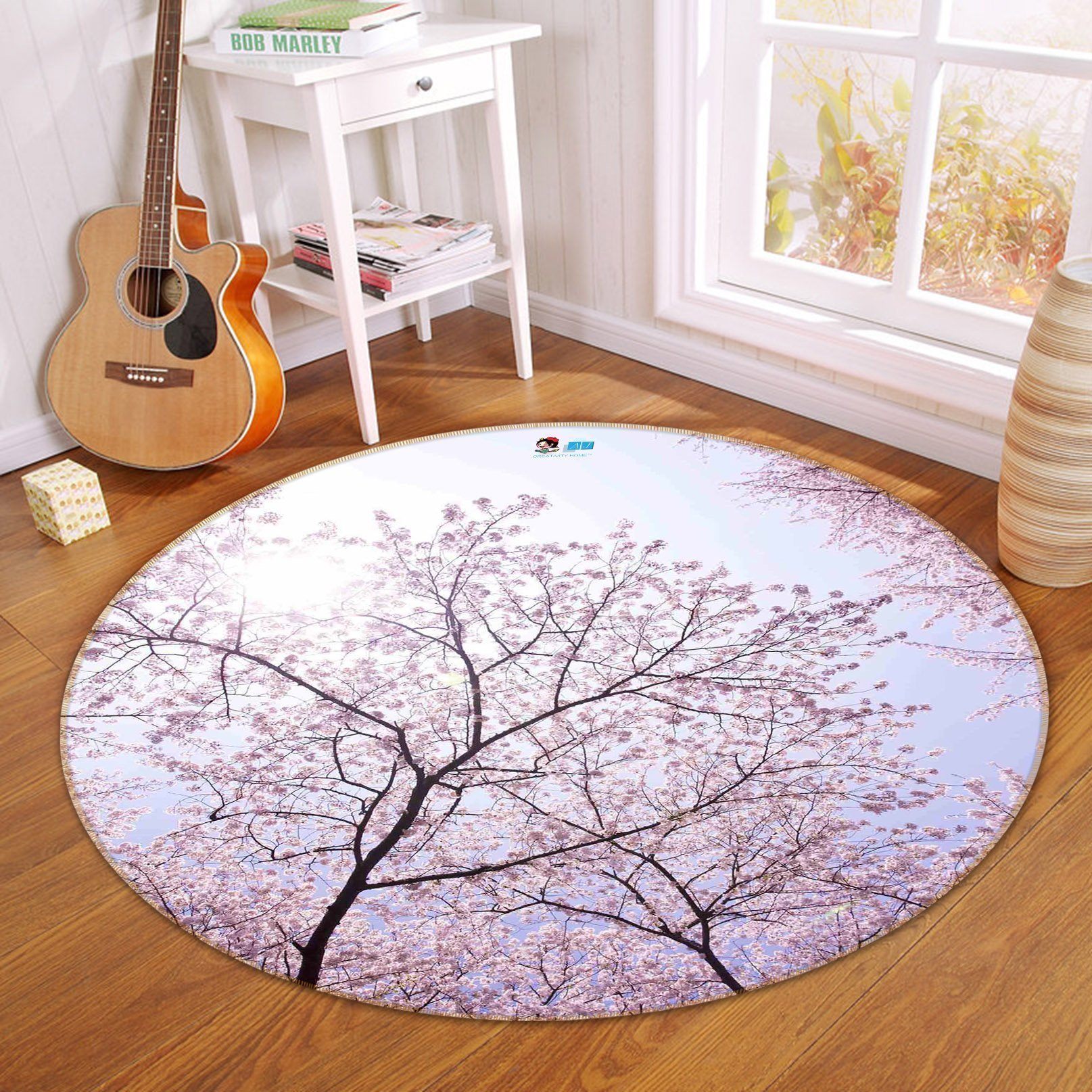 3D Pink Flowers Trees 120 Round Non Slip Rug Mat Mat AJ Creativity Home 