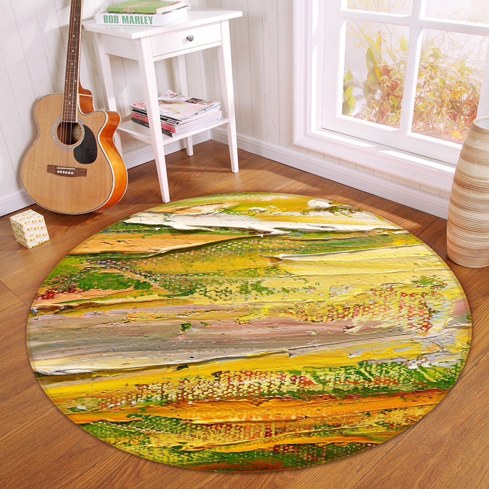 3D Yellow Field 71238 Round Non Slip Rug Mat