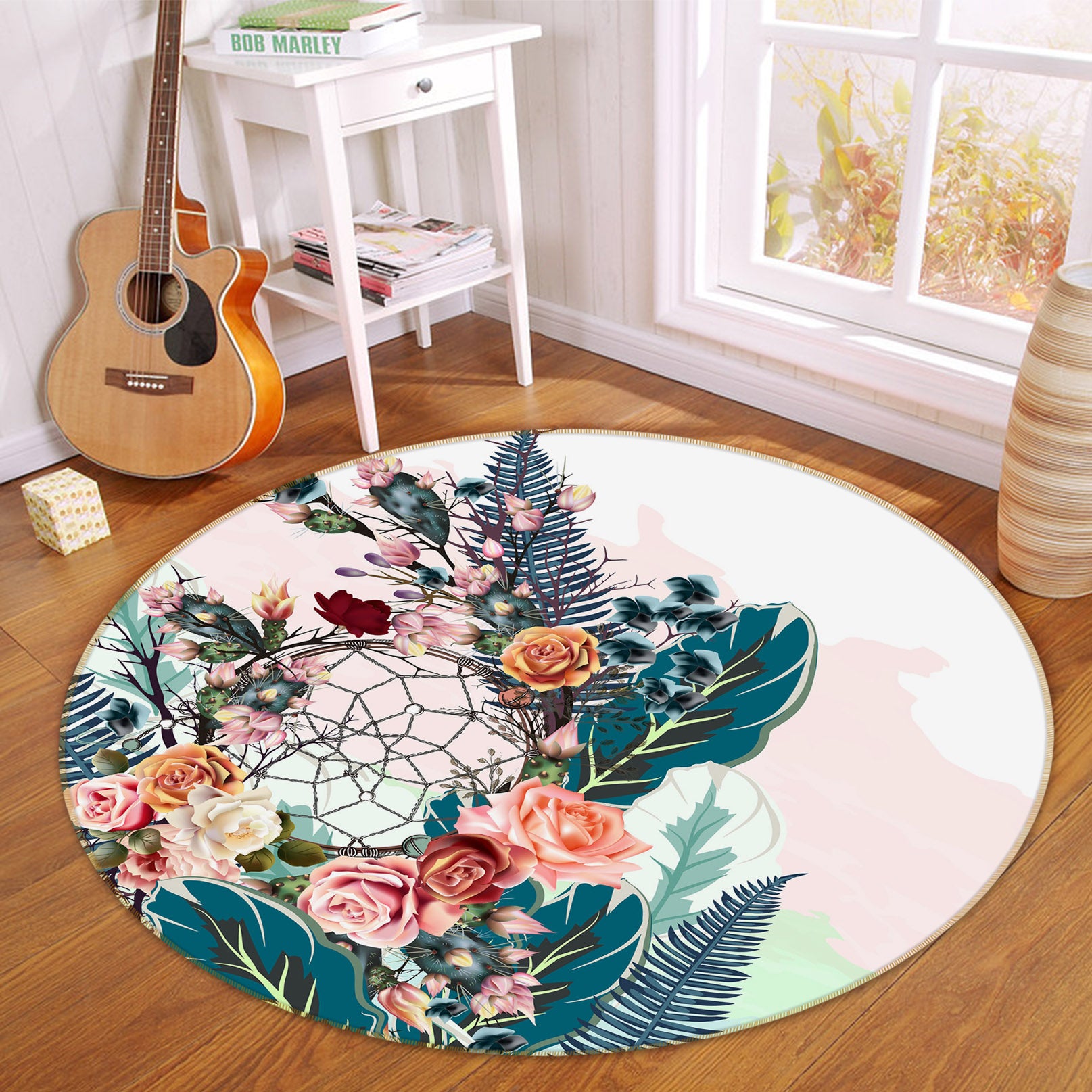 3D Flowers 29025 Round Non Slip Rug Mat