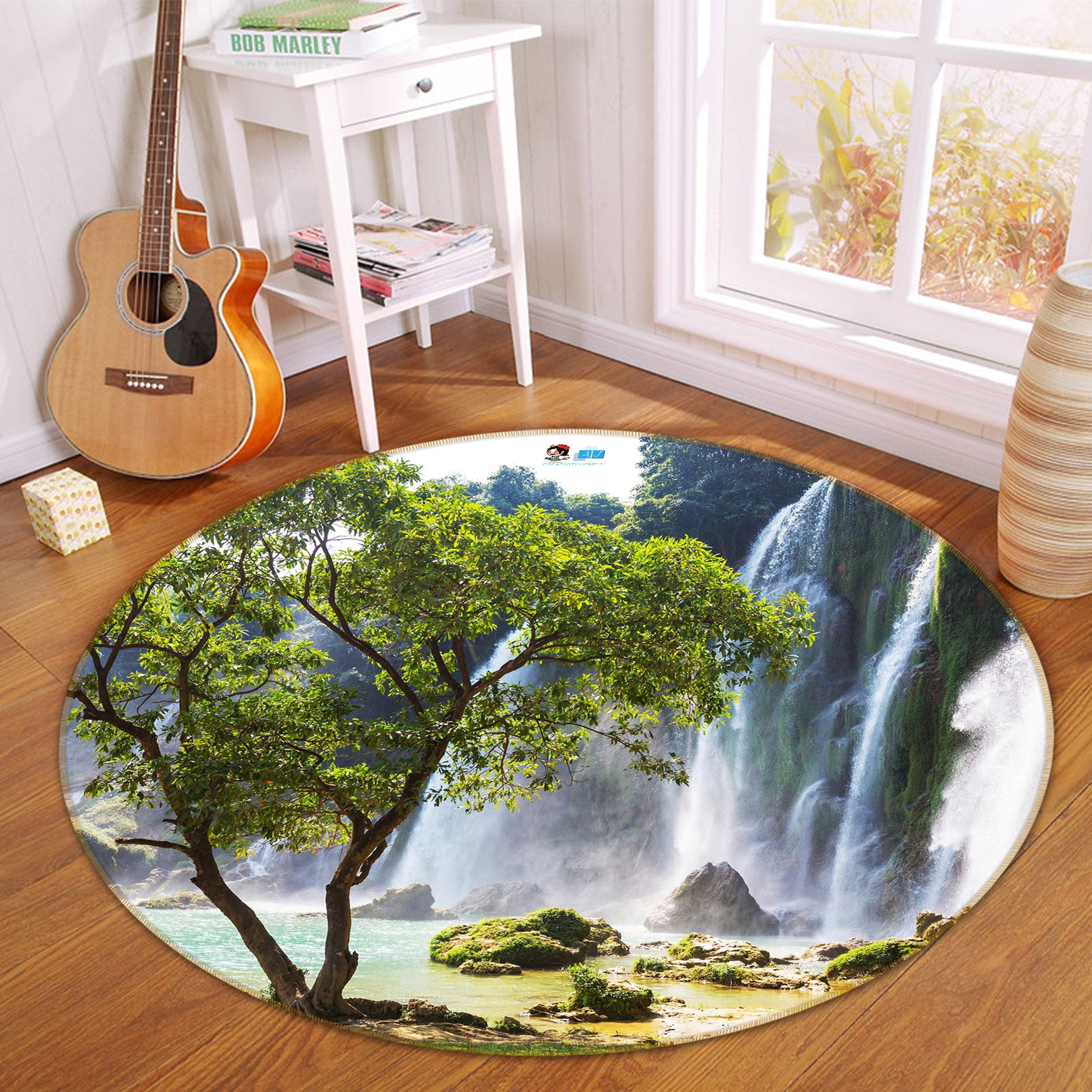 3D Trees Waterfall 74129 Round Non Slip Rug Mat