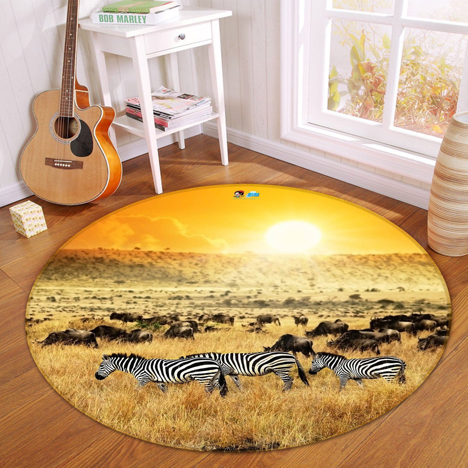 3D Zebra Grassland 335 Round Non Slip Rug Mat Mat AJ Creativity Home 