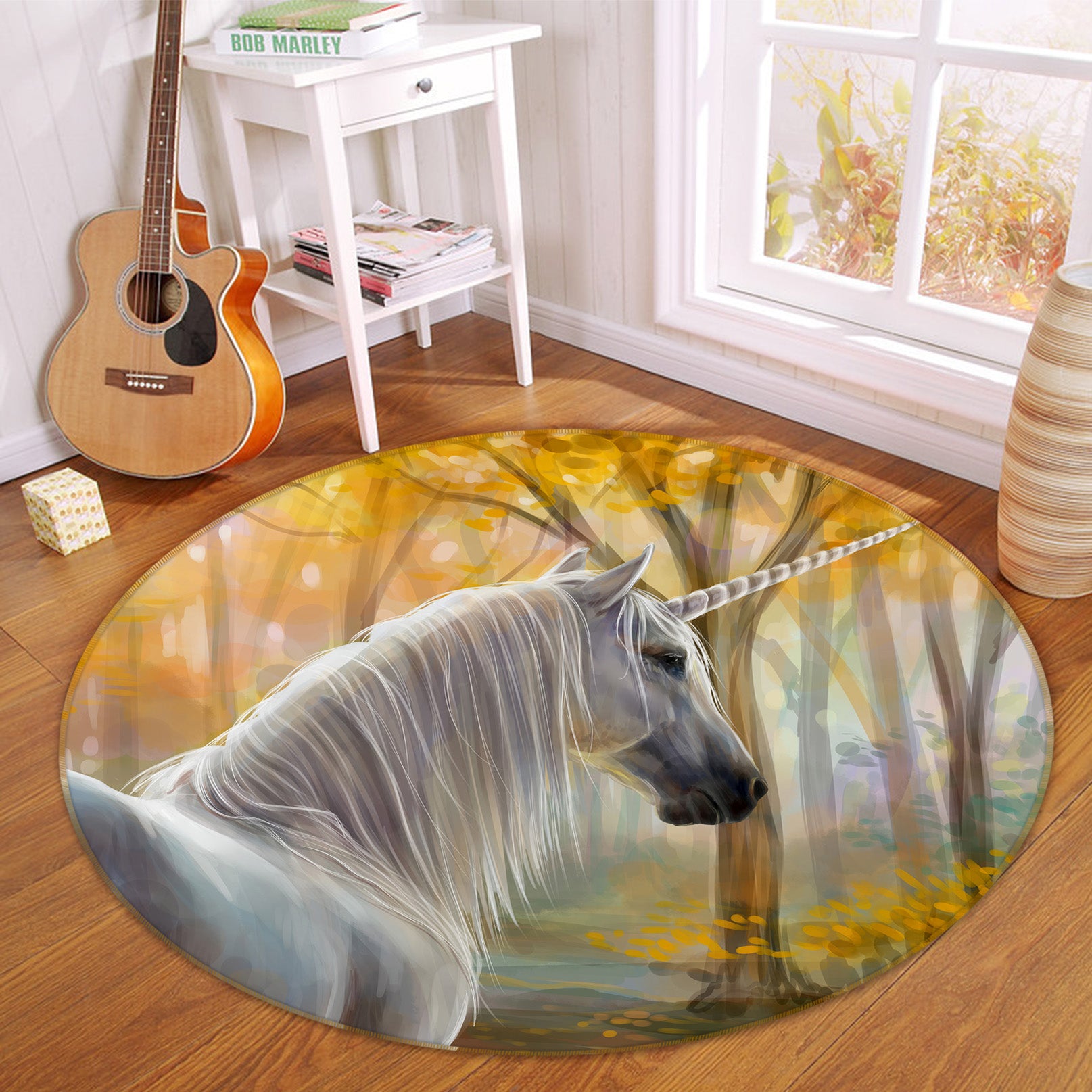 3D Horned Horse 37159 Animal Round Non Slip Rug Mat