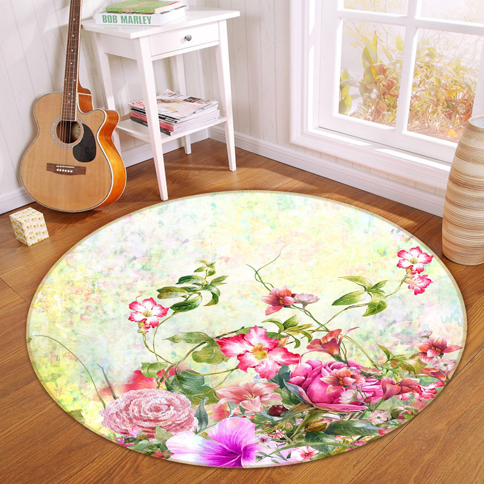 3D Flower Bush Butterfly 71240 Round Non Slip Rug Mat