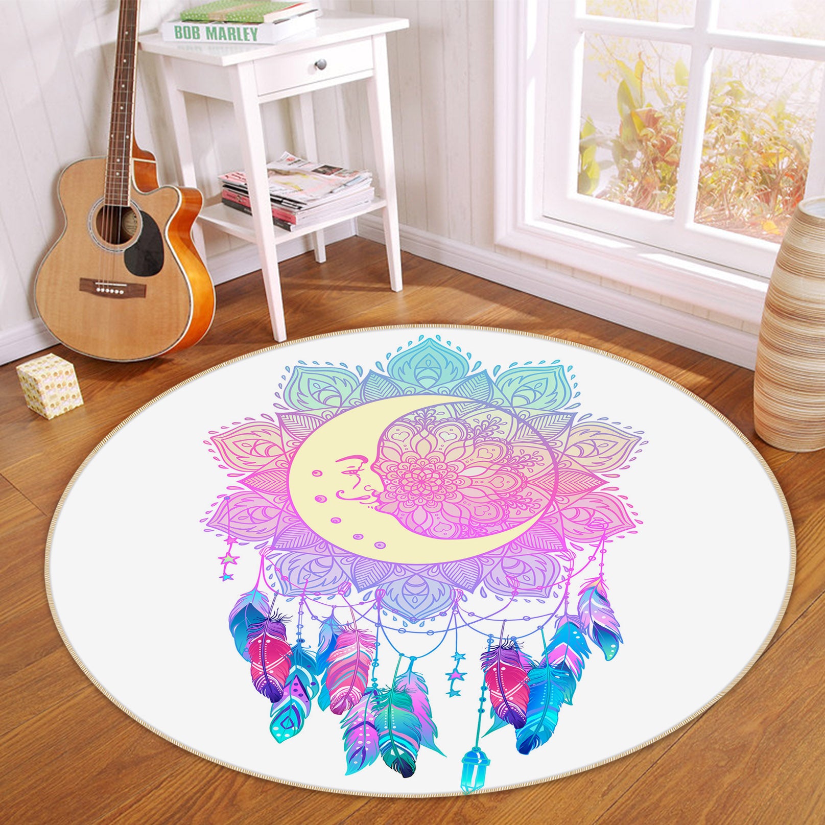 3D Moon Dream Catcher 29073 Round Non Slip Rug Mat