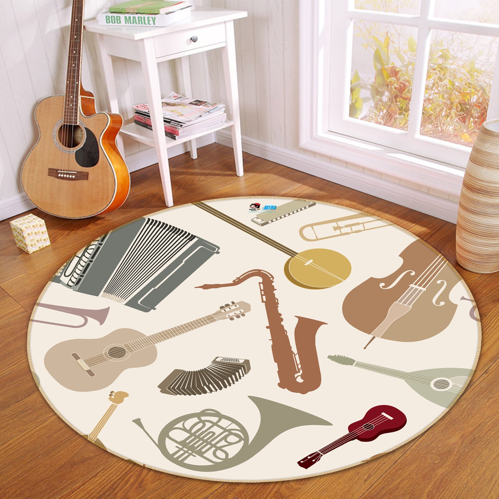 3D Musical Instrument 64120 Round Non Slip Rug Mat