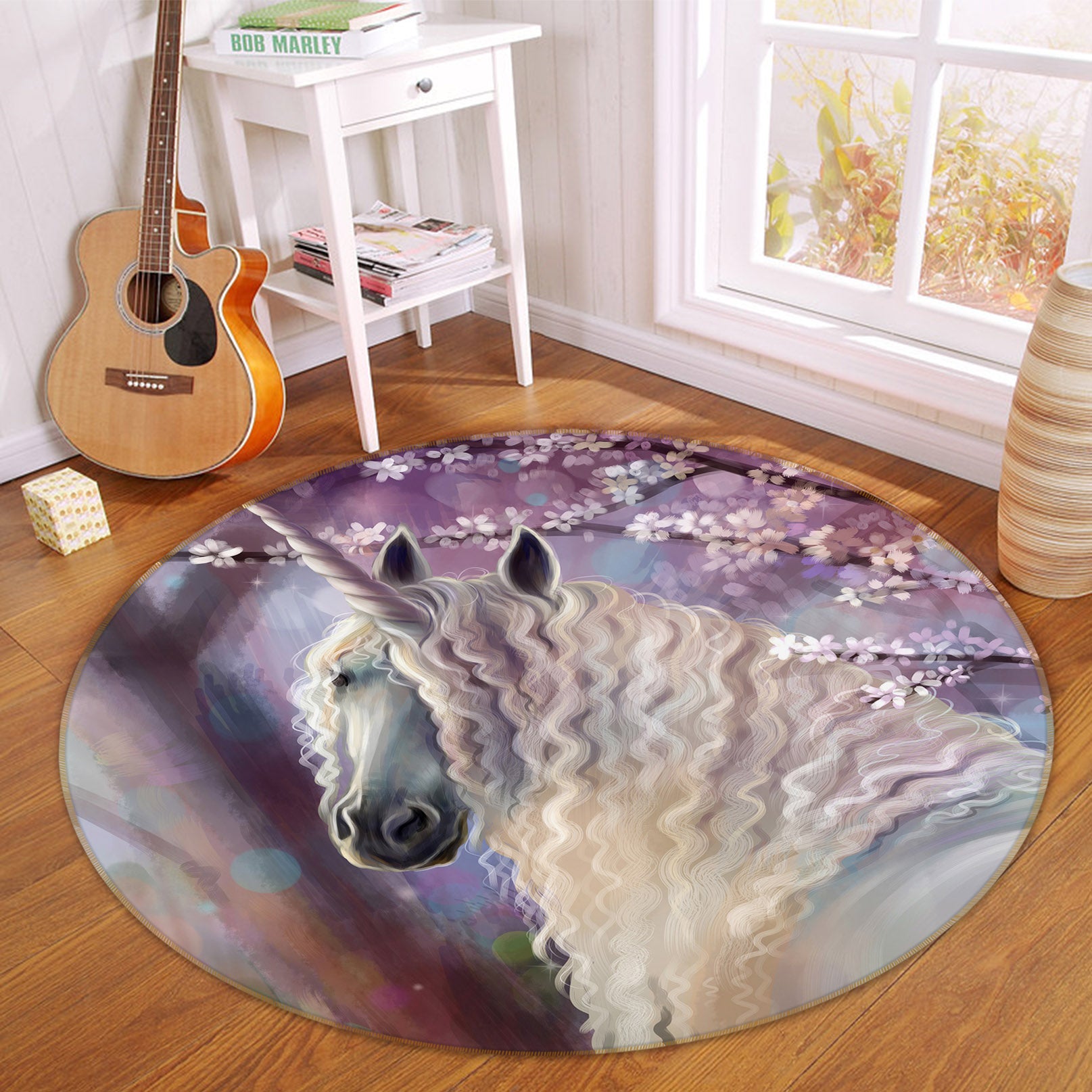 3D One-Horned Curly Horse 37165 Animal Round Non Slip Rug Mat