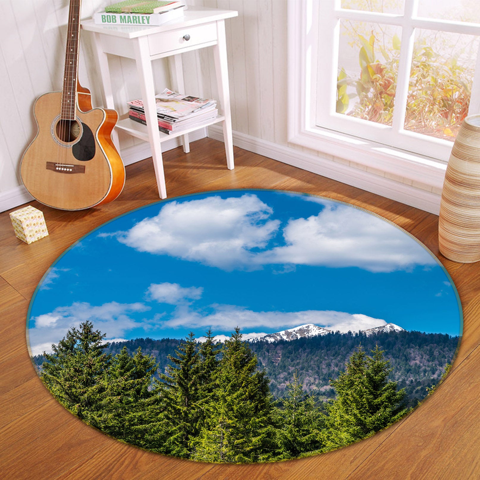 3D Sky Forest 71188 Round Non Slip Rug Mat