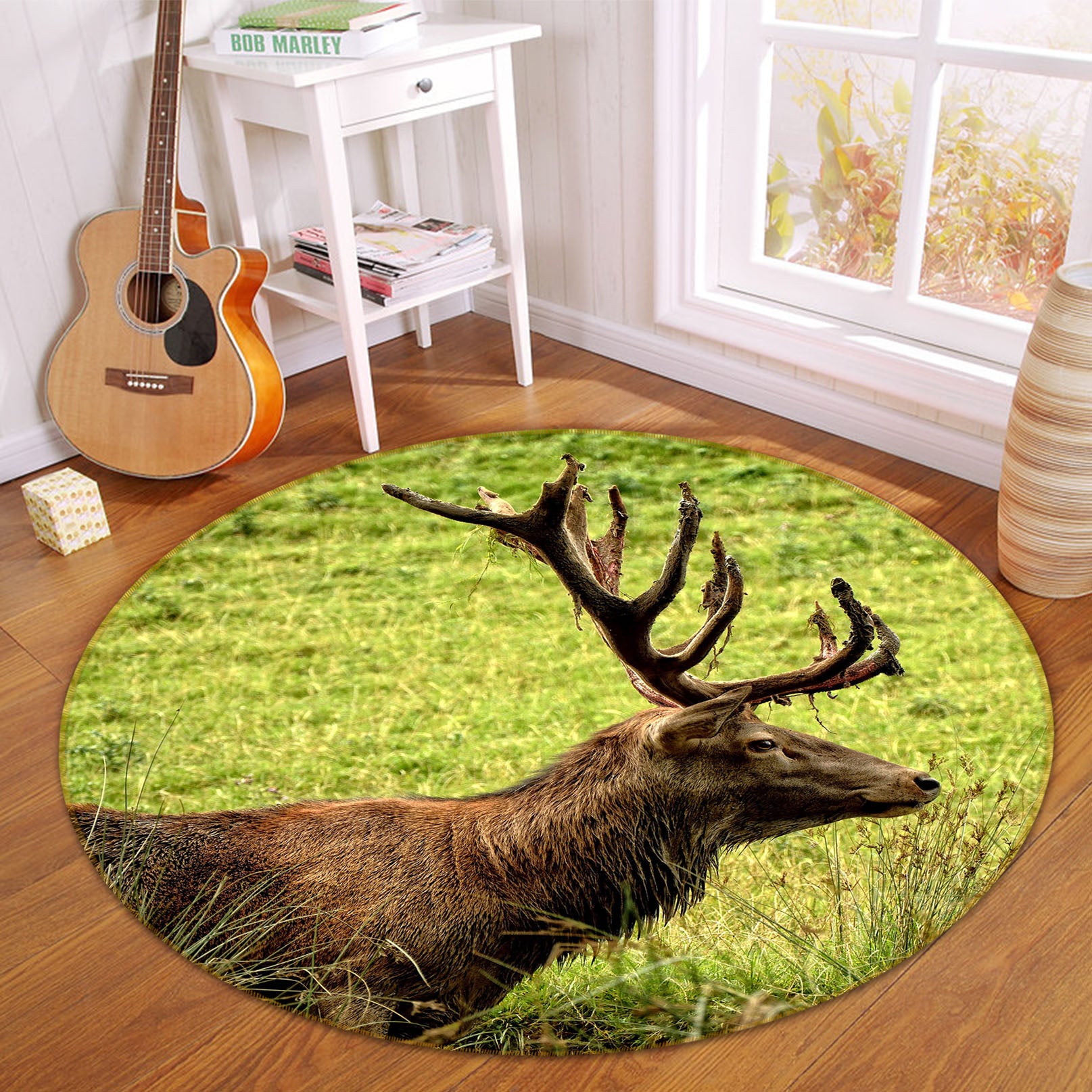 3D Deer 38099 Animal Round Non Slip Rug Mat