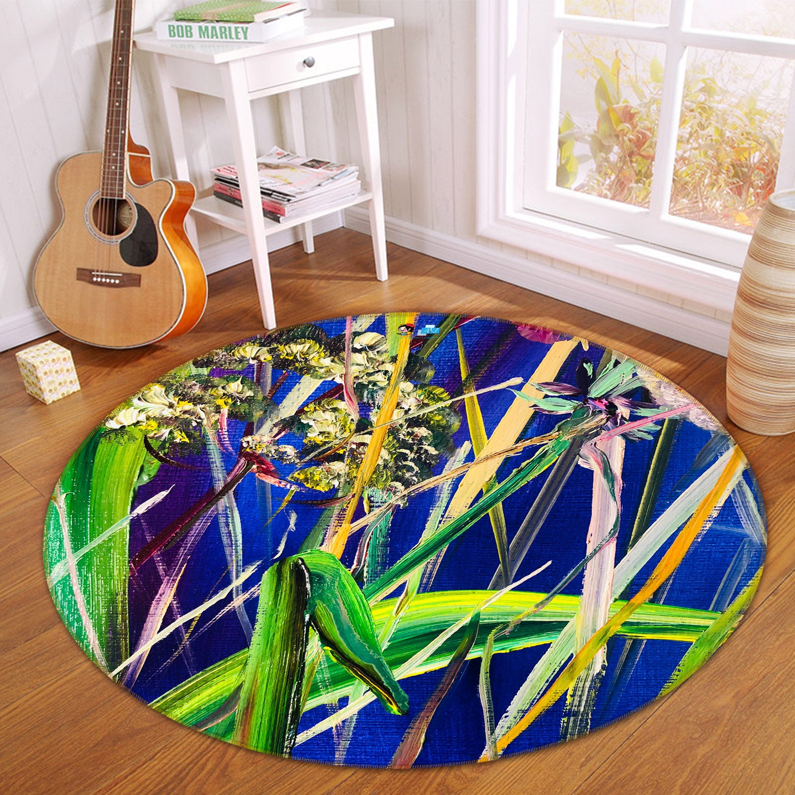 3D Green Grass Flower 861 Skromova Marina Rug Round Non Slip Rug Mat