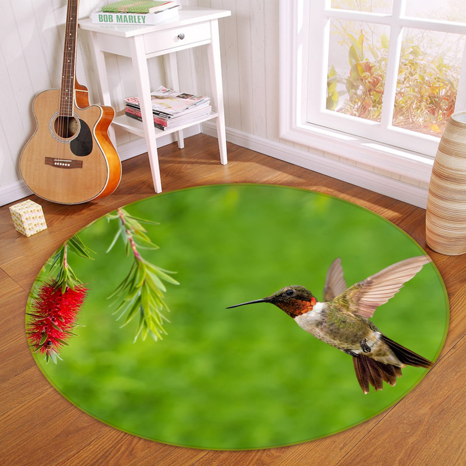 3D Bird Flower 38028 Animal Round Non Slip Rug Mat