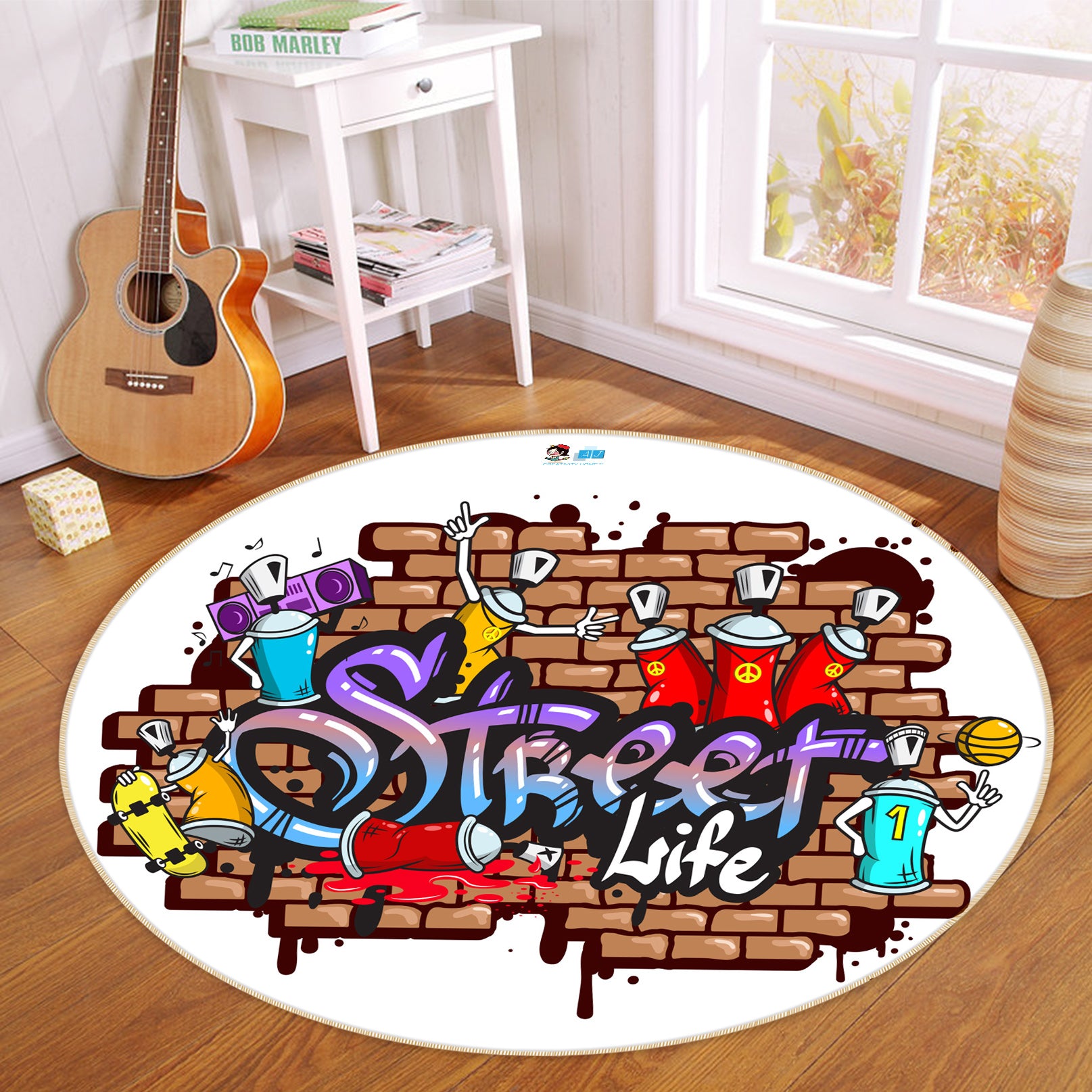 3D Graffiti Font 81227 Round Non Slip Rug Mat