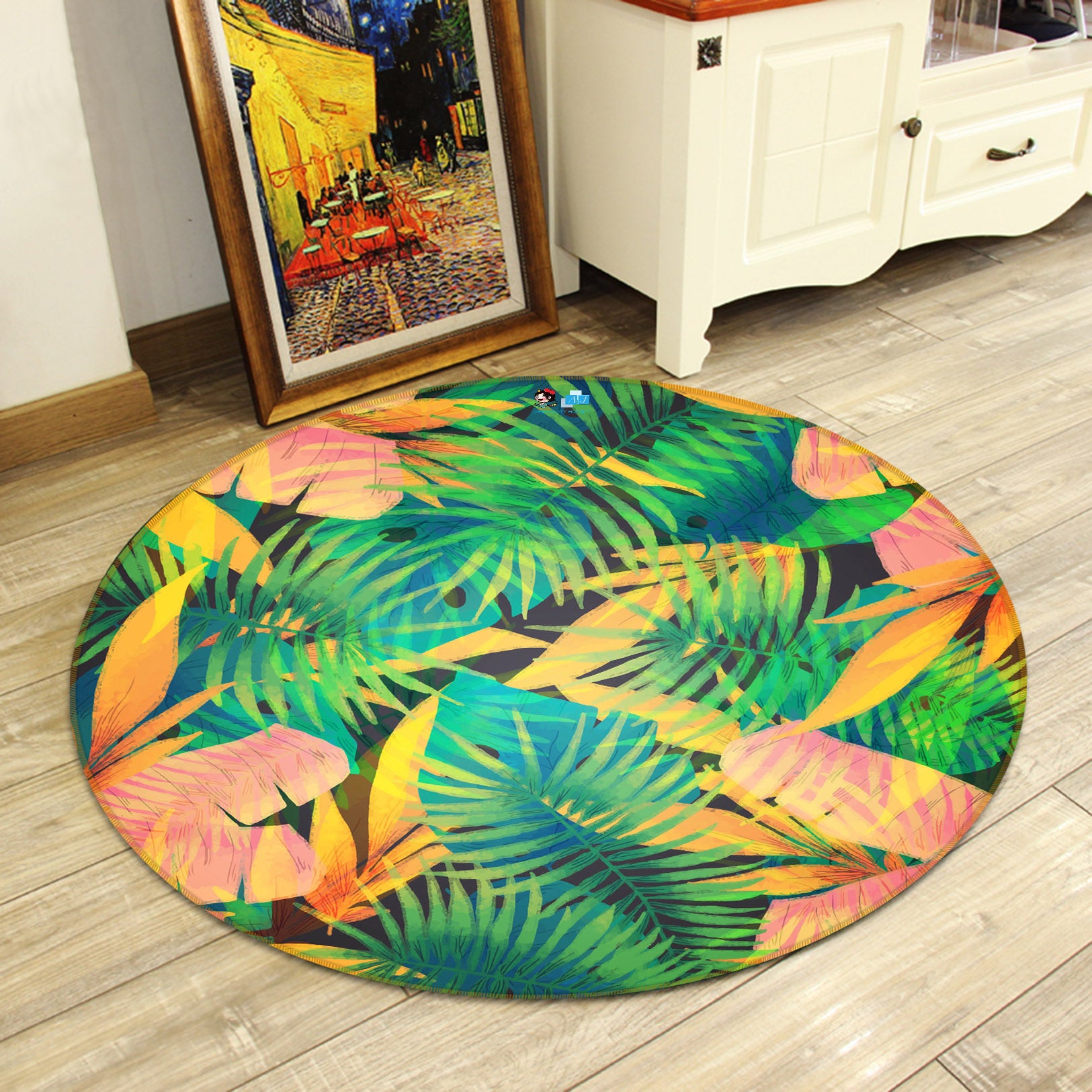 3D Leaves 64083 Round Non Slip Rug Mat