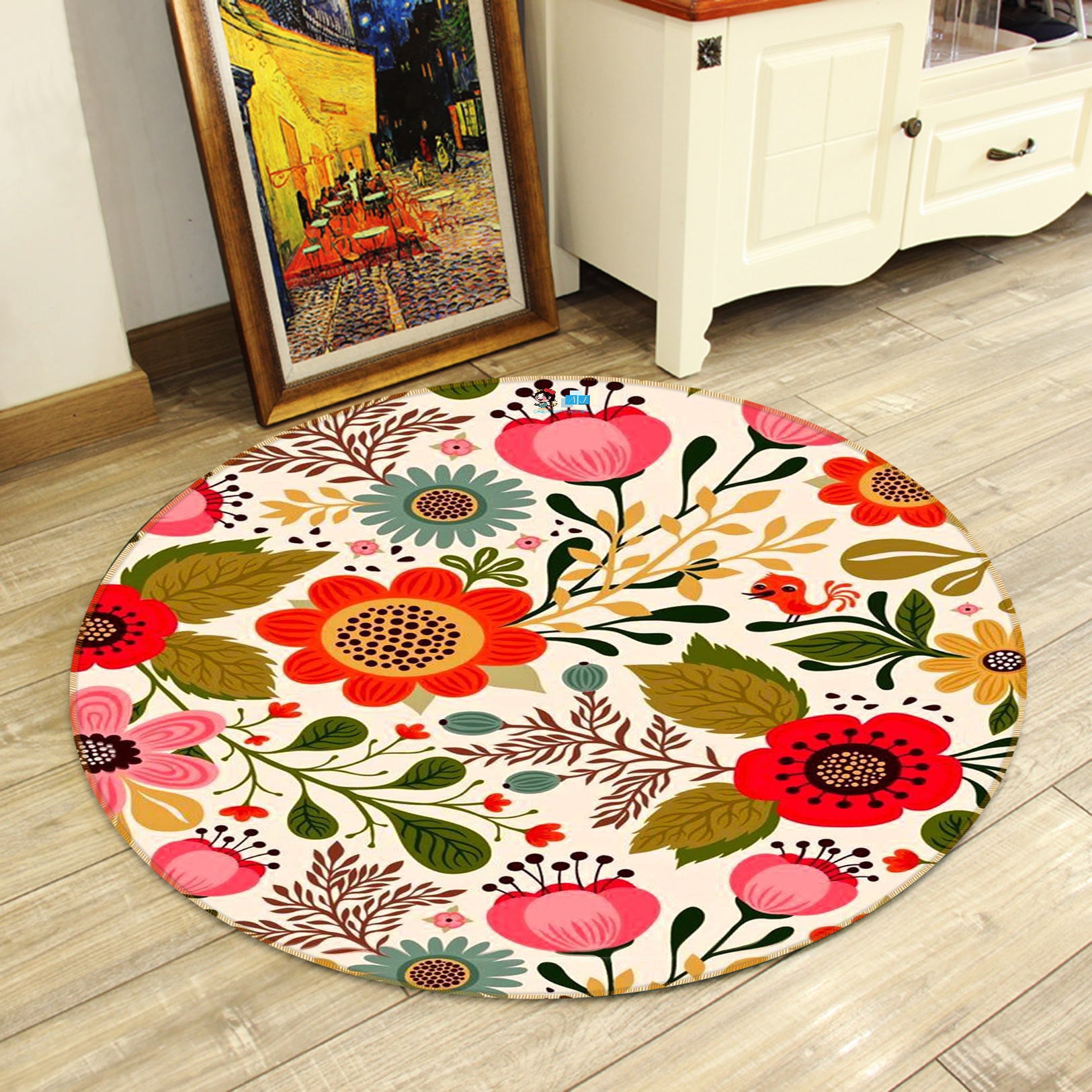 3D Flower Pattern 72228 Round Non Slip Rug Mat