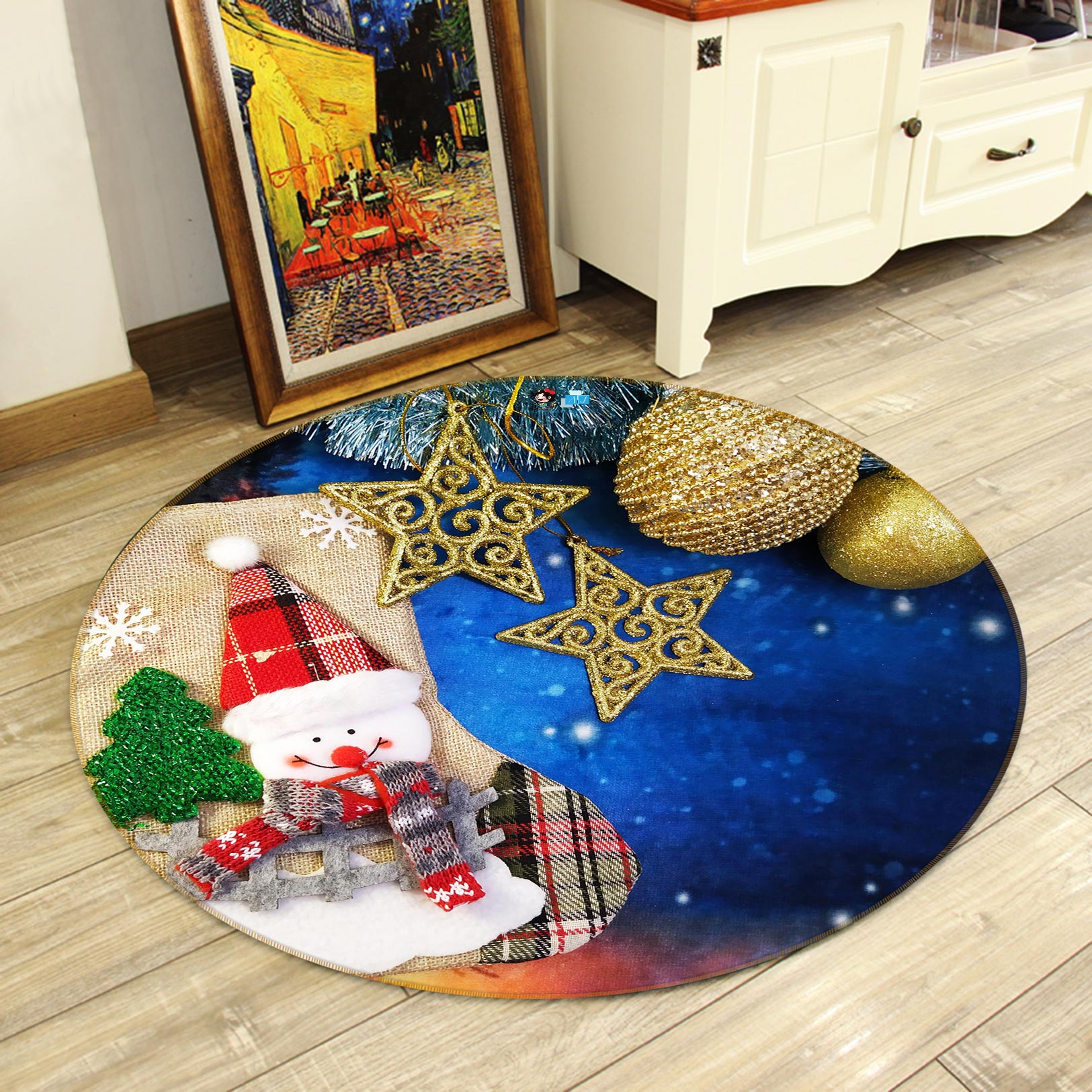 3D Snowman 54098 Christmas Round Non Slip Rug Mat Xmas