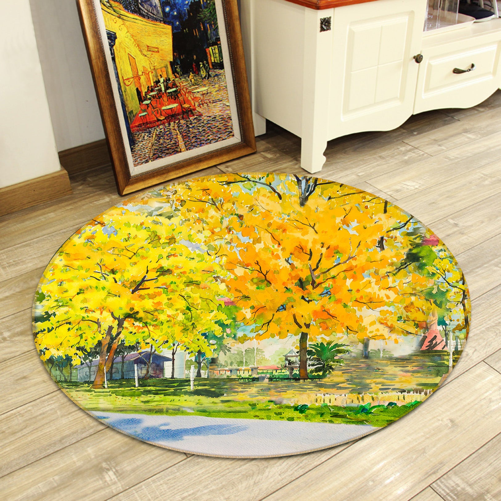3D Yellow Tree 71234 Round Non Slip Rug Mat