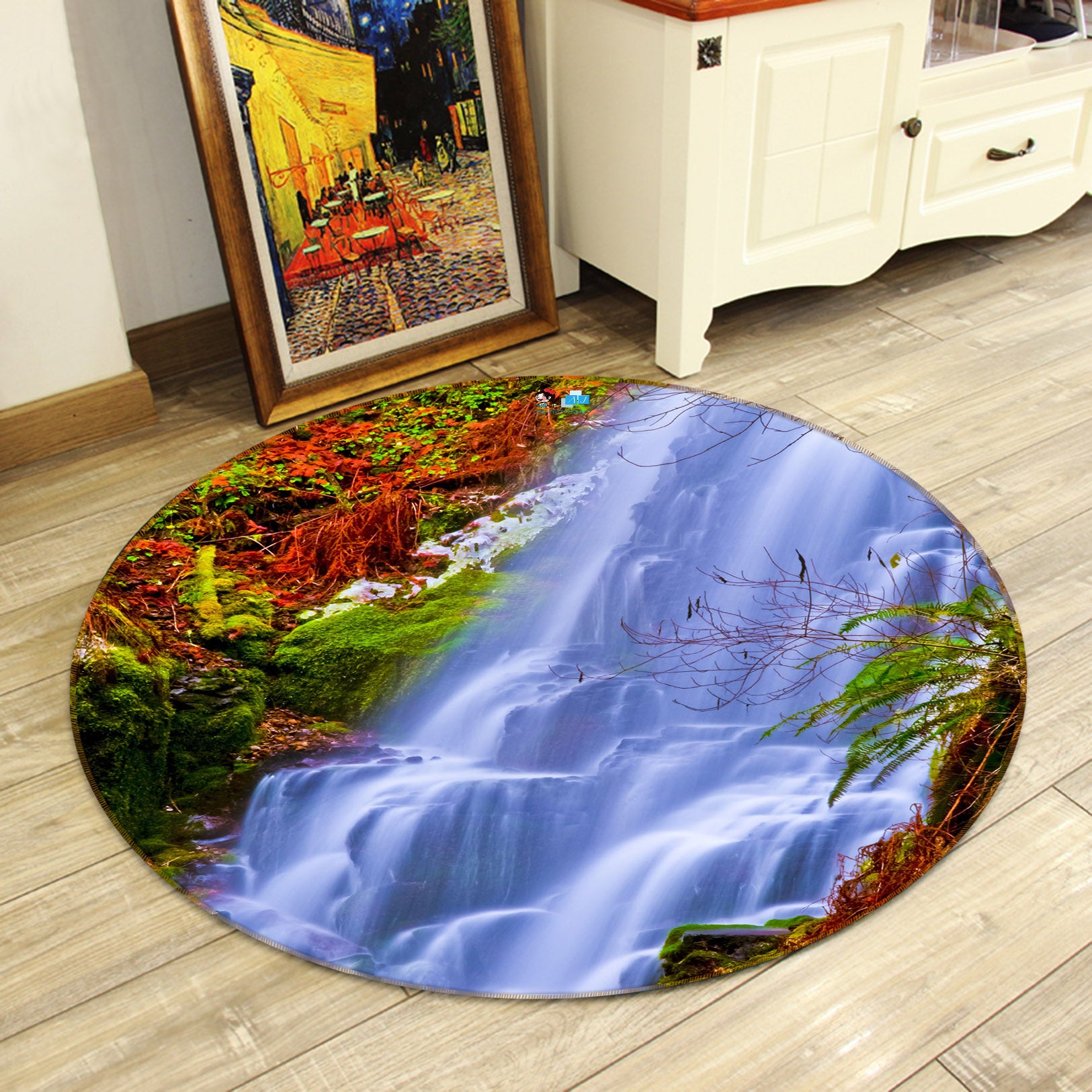3D Waterfall 69050 Round Non Slip Rug Mat