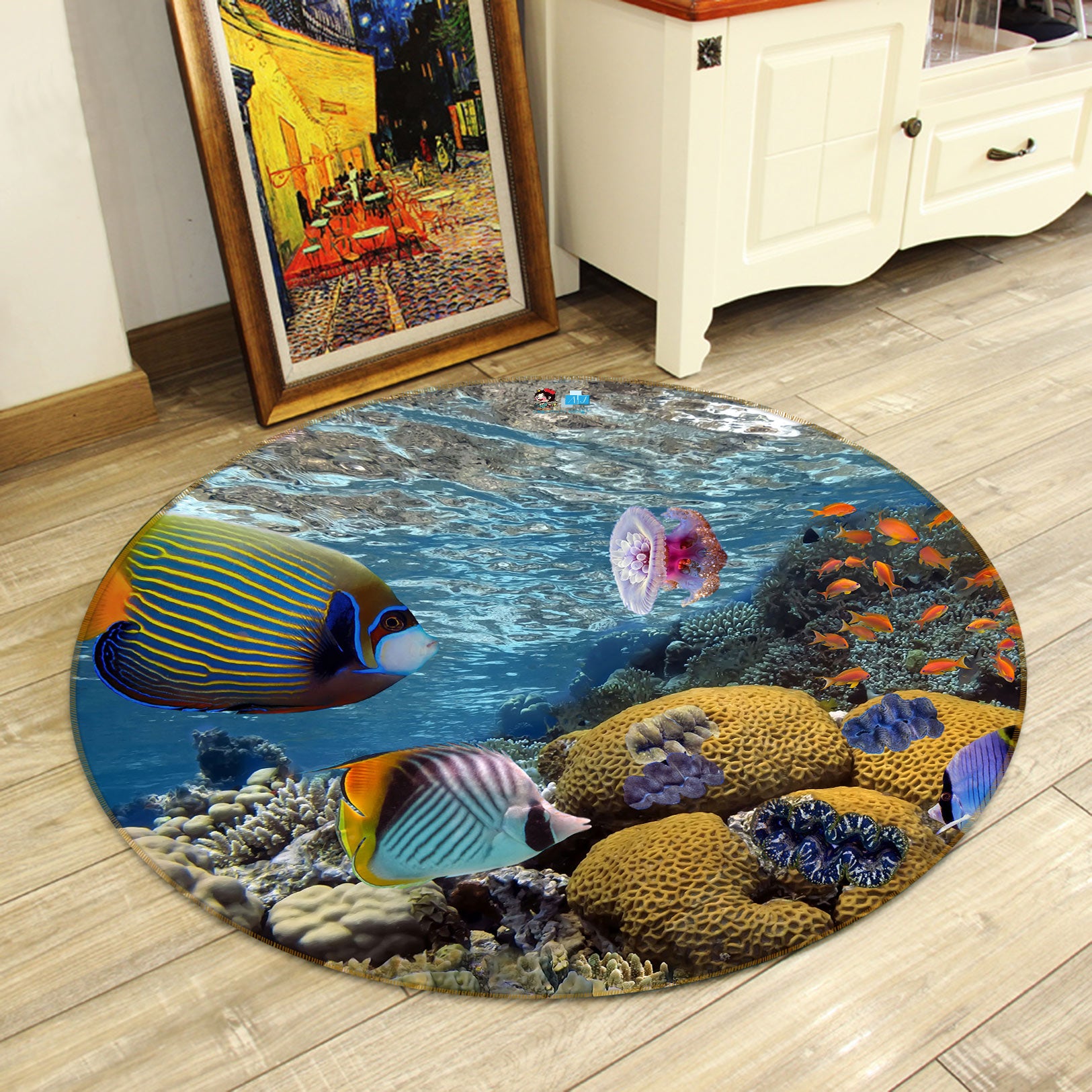 3D Seabed Fish 80227 Round Non Slip Rug Mat