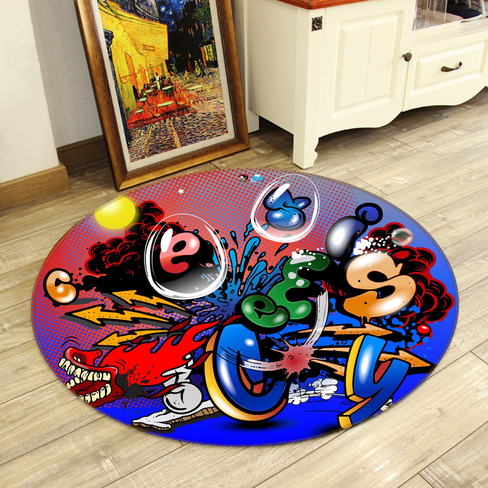 3D Color Graffiti Font 81253 Round Non Slip Rug Mat