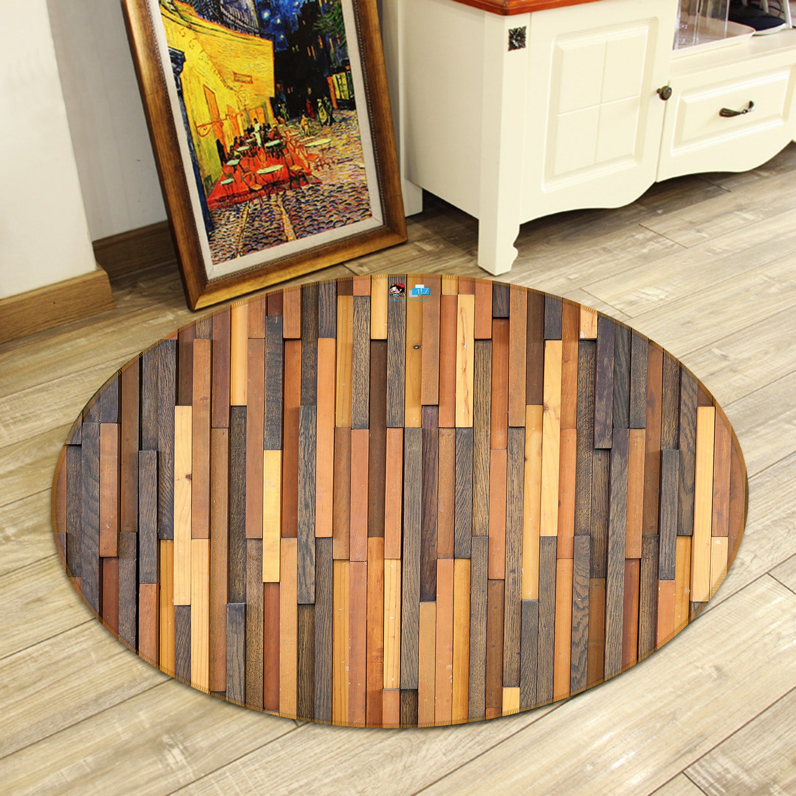 3D Wood Grain 72090 Round Non Slip Rug Mat