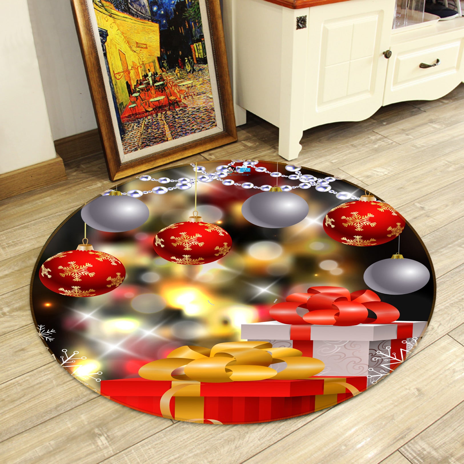 3D Ball Gift Box 54037 Christmas Round Non Slip Rug Mat Xmas