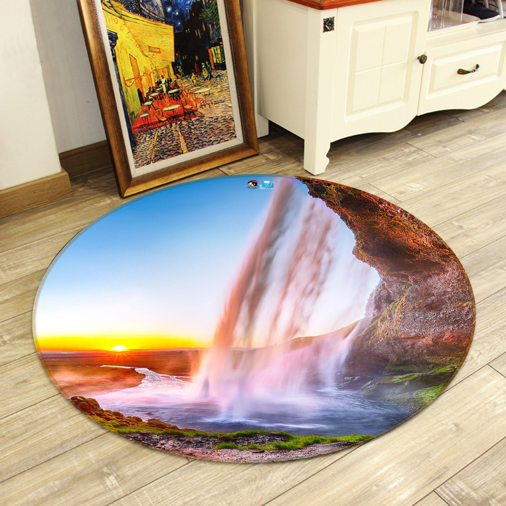 3D Waterfall 69123 Round Non Slip Rug Mat