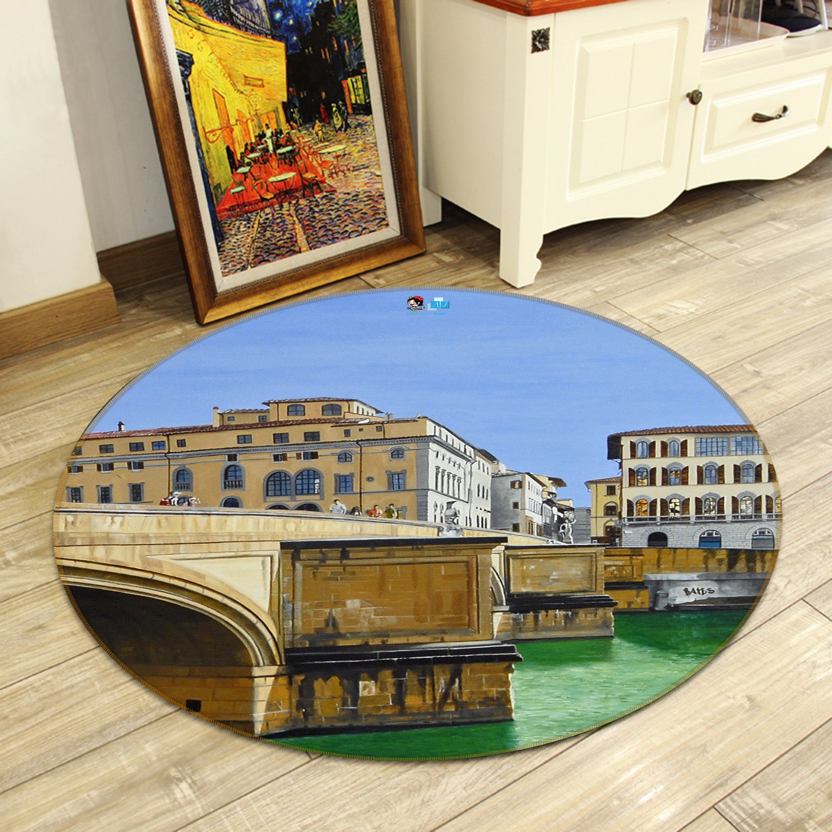 3D Building Bridge 11096 Matthew Holden Bates Rug Round Non Slip Rug Mat