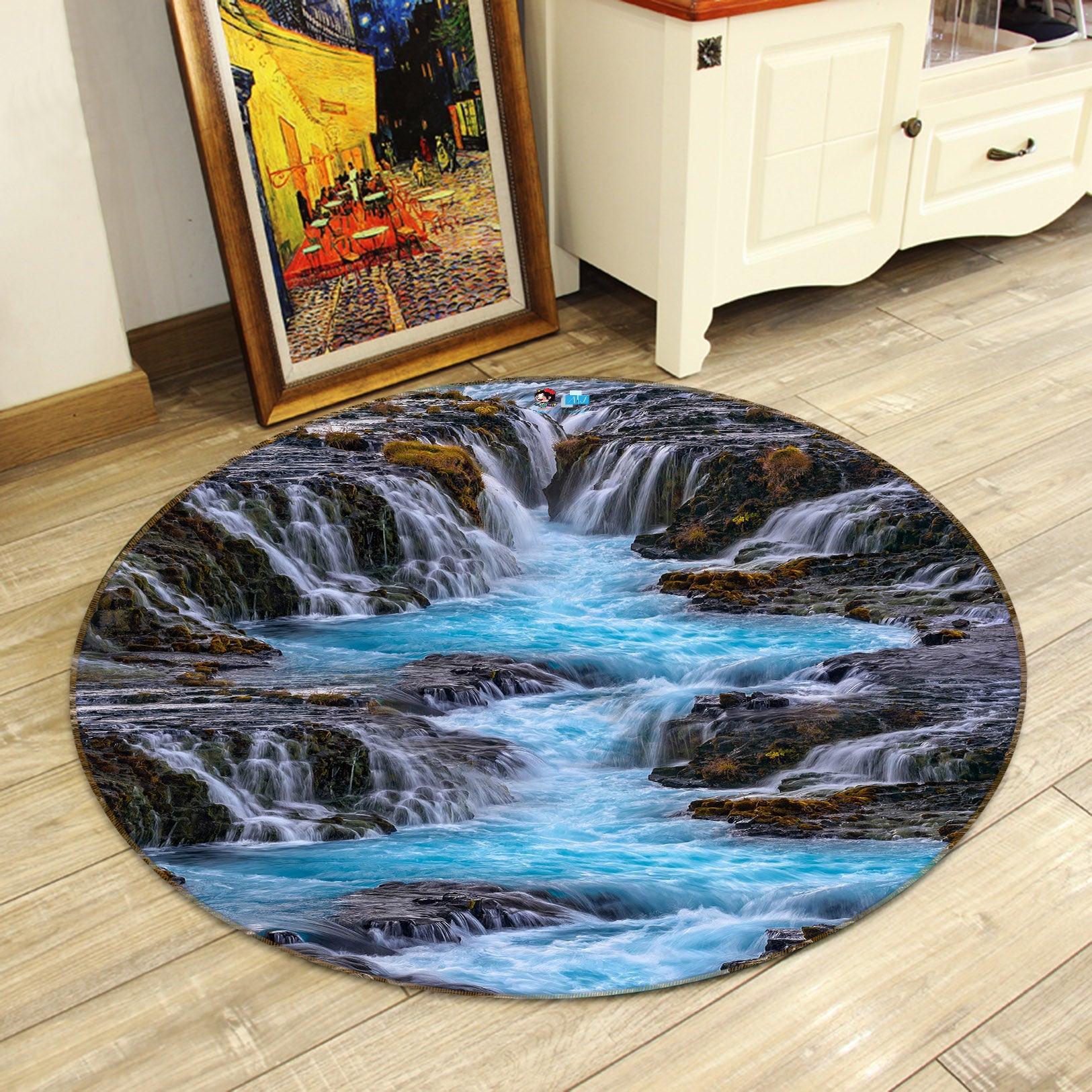 3D Waterfall Flowing Water Pattern 71132 Round Non Slip Rug Mat