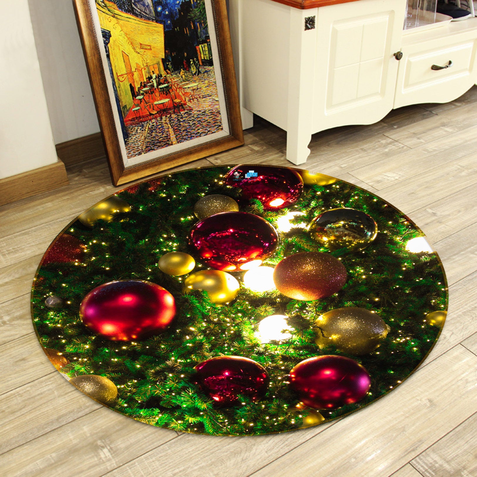 3D Red Ball 54060 Christmas Round Non Slip Rug Mat Xmas