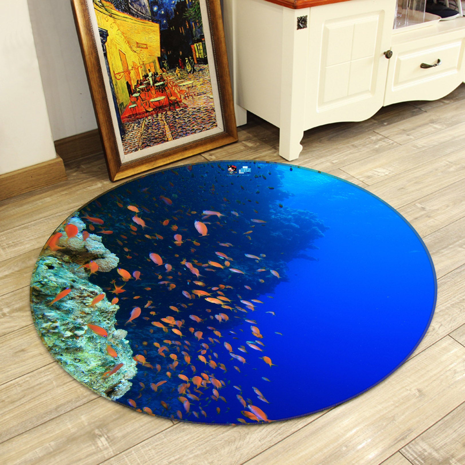 3D Seabed Fish 69147 Round Non Slip Rug Mat