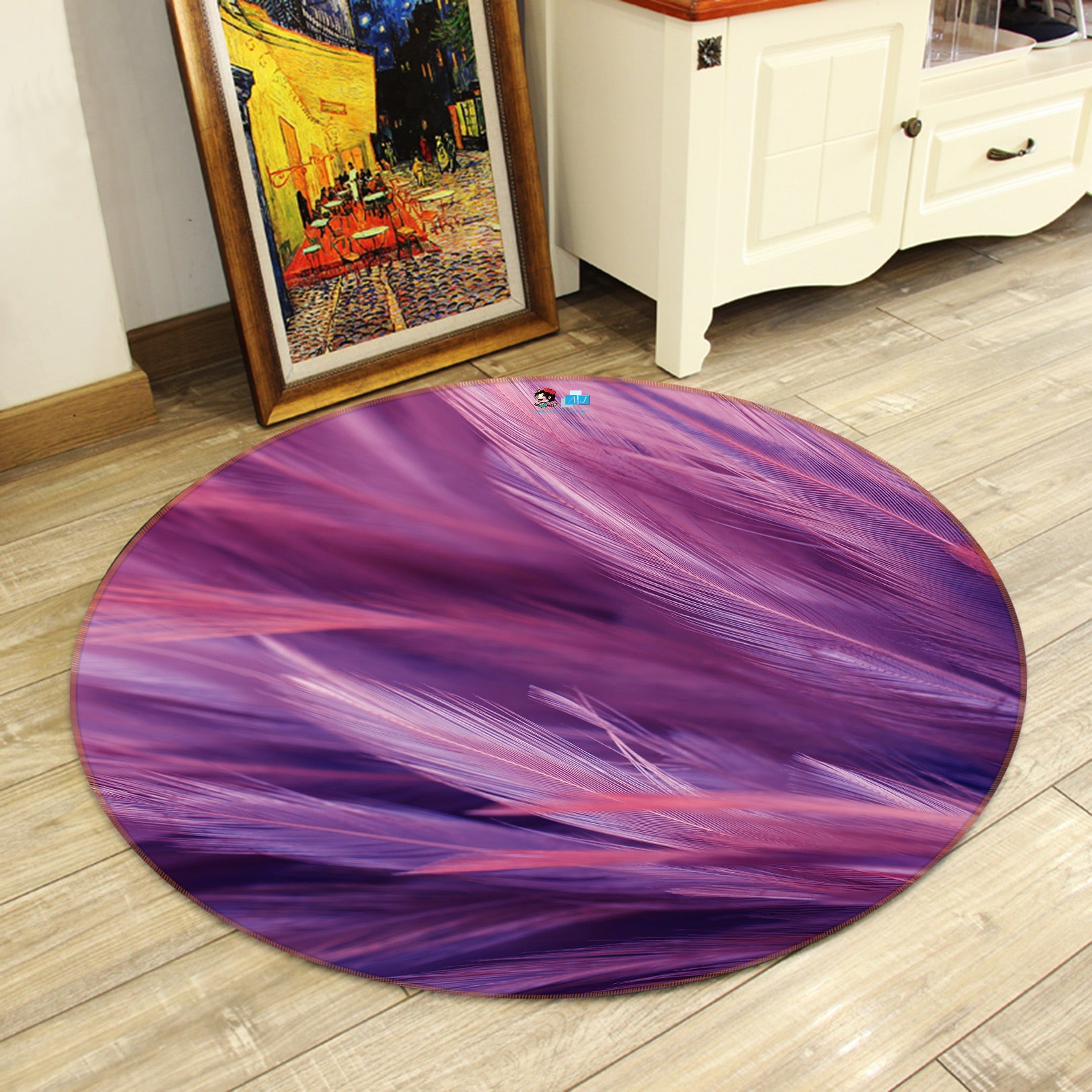 3D Purple Feather 81183 Round Non Slip Rug Mat