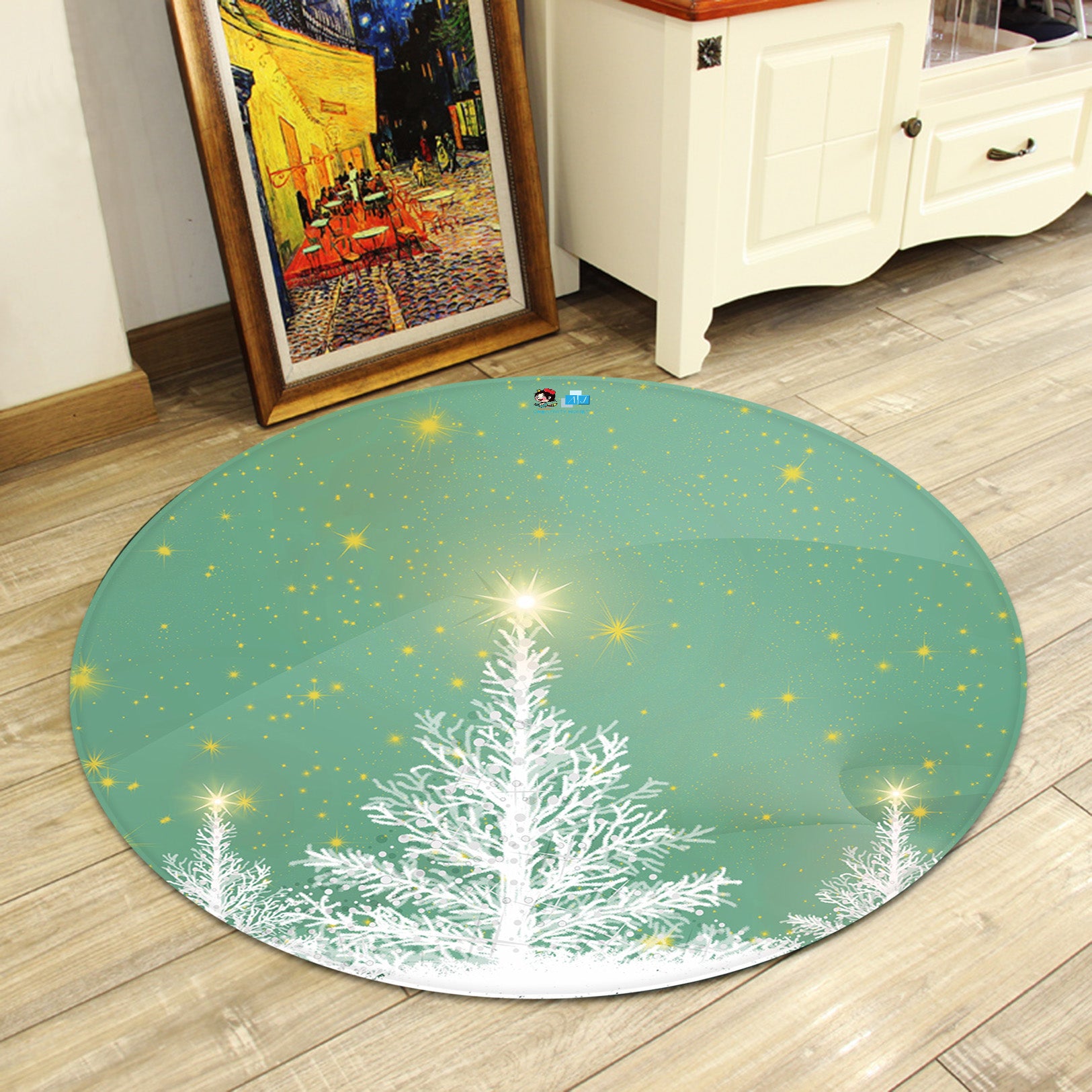 3D White Tree 65234 Christmas Round Non Slip Rug Mat Xmas