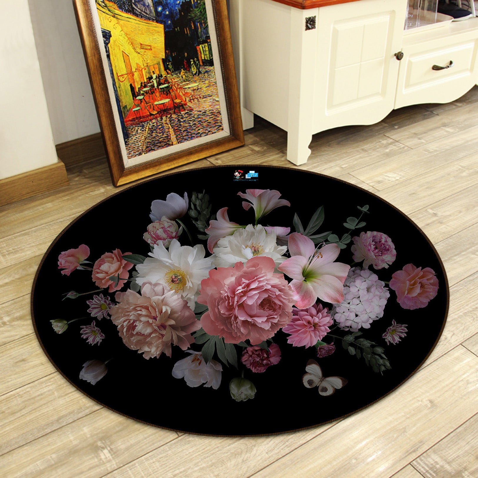3D Flower Bush 71162 Round Non Slip Rug Mat