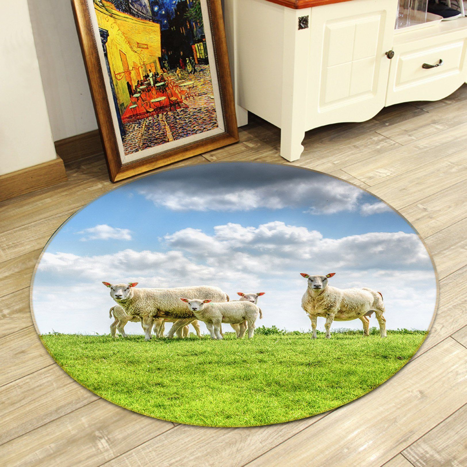 3D Little Sheep Grazing 092 Animal Round Non Slip Rug Mat Mat AJ Creativity Home 
