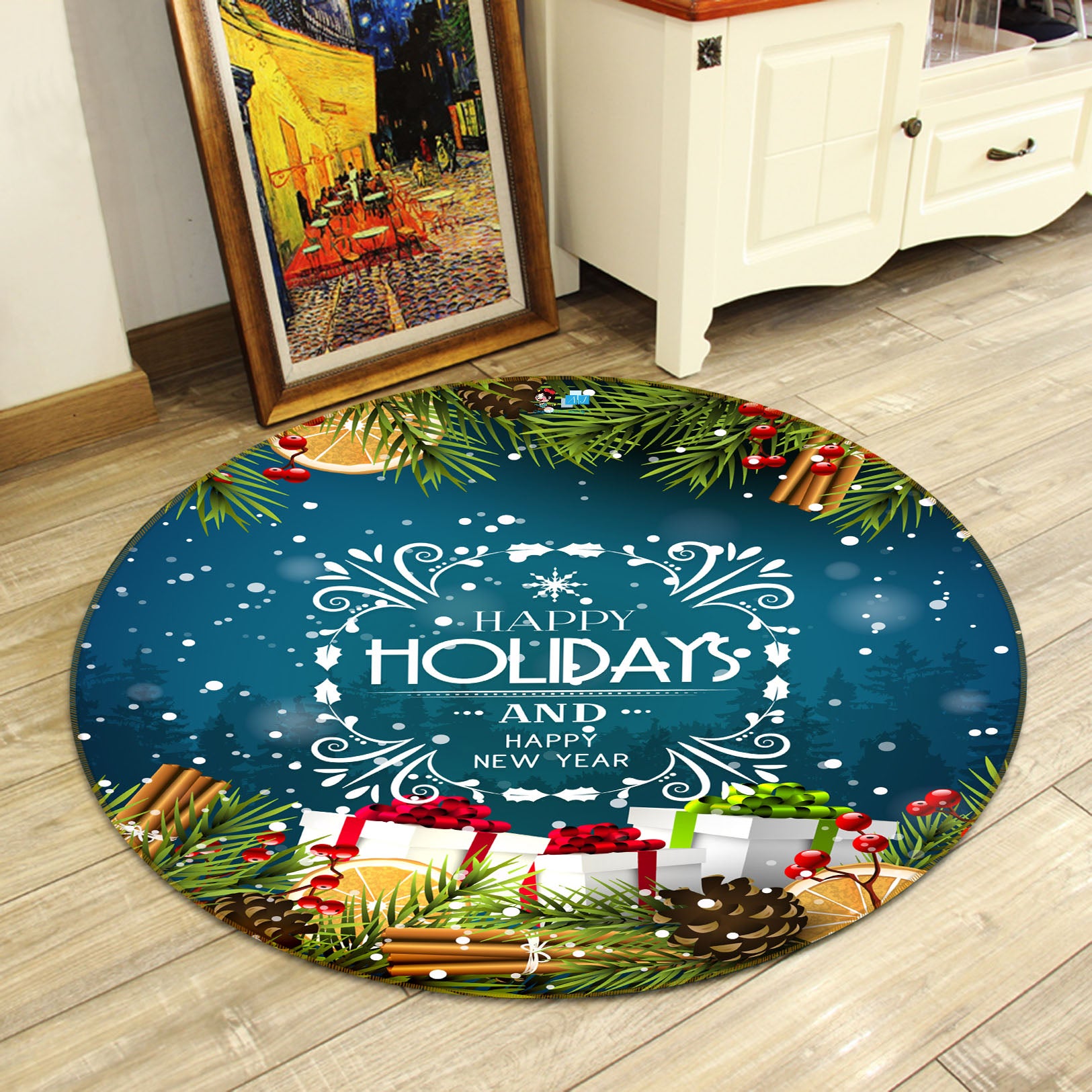 3D Gift 54159 Christmas Round Non Slip Rug Mat Xmas