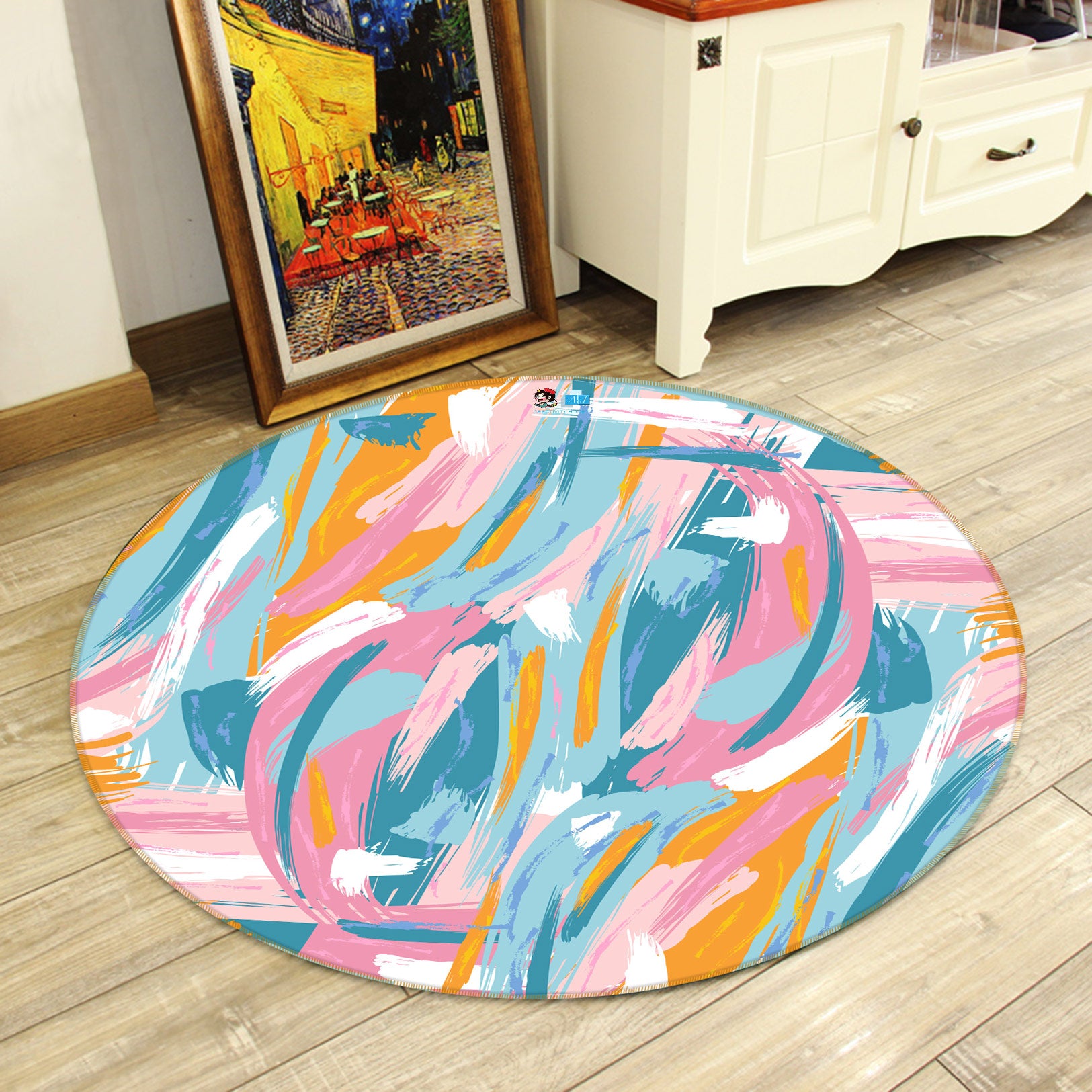 3D Color Lines 81247 Round Non Slip Rug Mat