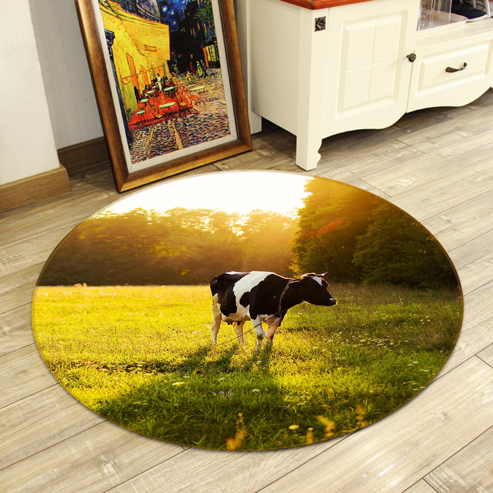 3D Cow Meadow 82257 Animal Round Non Slip Rug Mat
