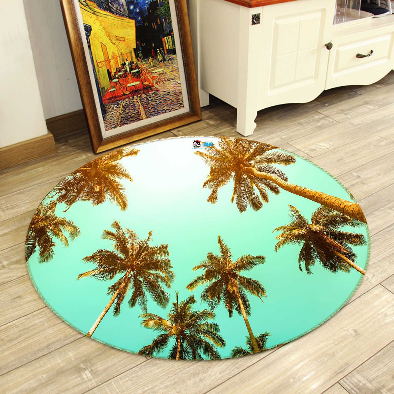 3D Coconut Tree 72192 Round Non Slip Rug Mat
