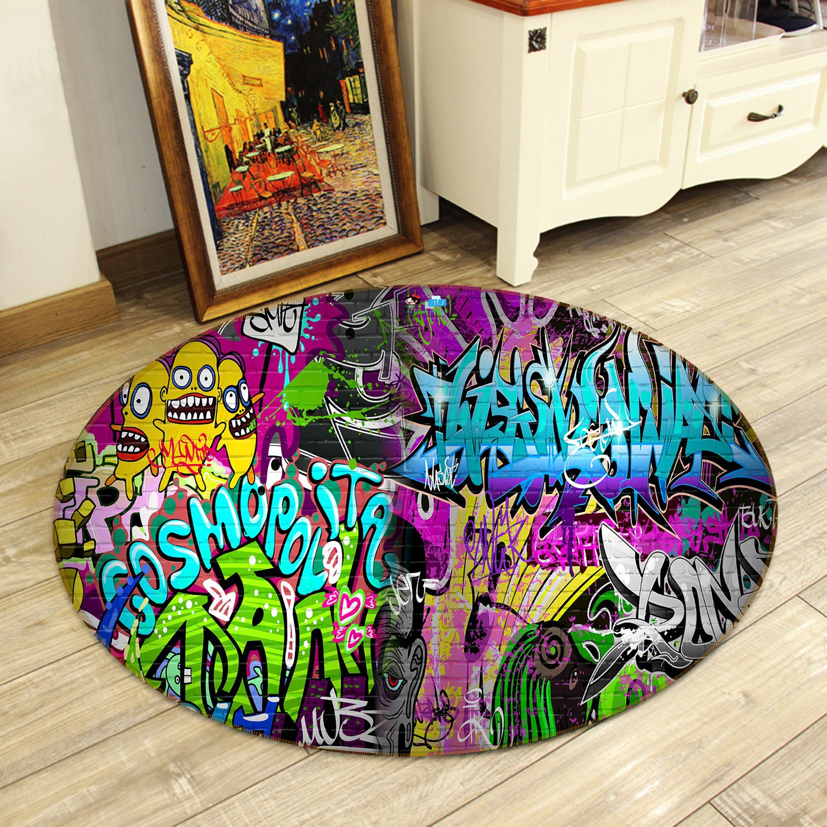 3D Color Graffiti Pattern 72283 Round Non Slip Rug Mat
