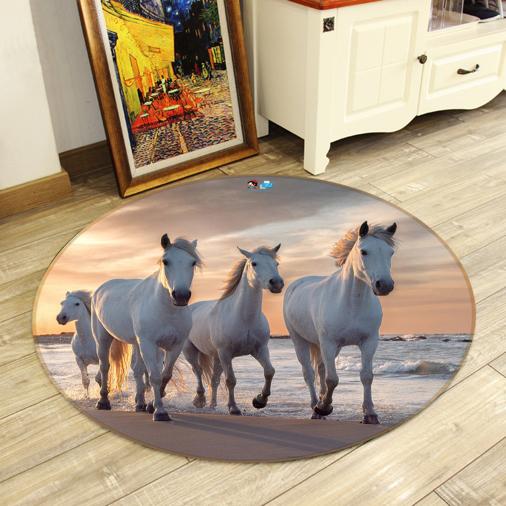 3D Seaside Horse 81151 Round Non Slip Rug Mat