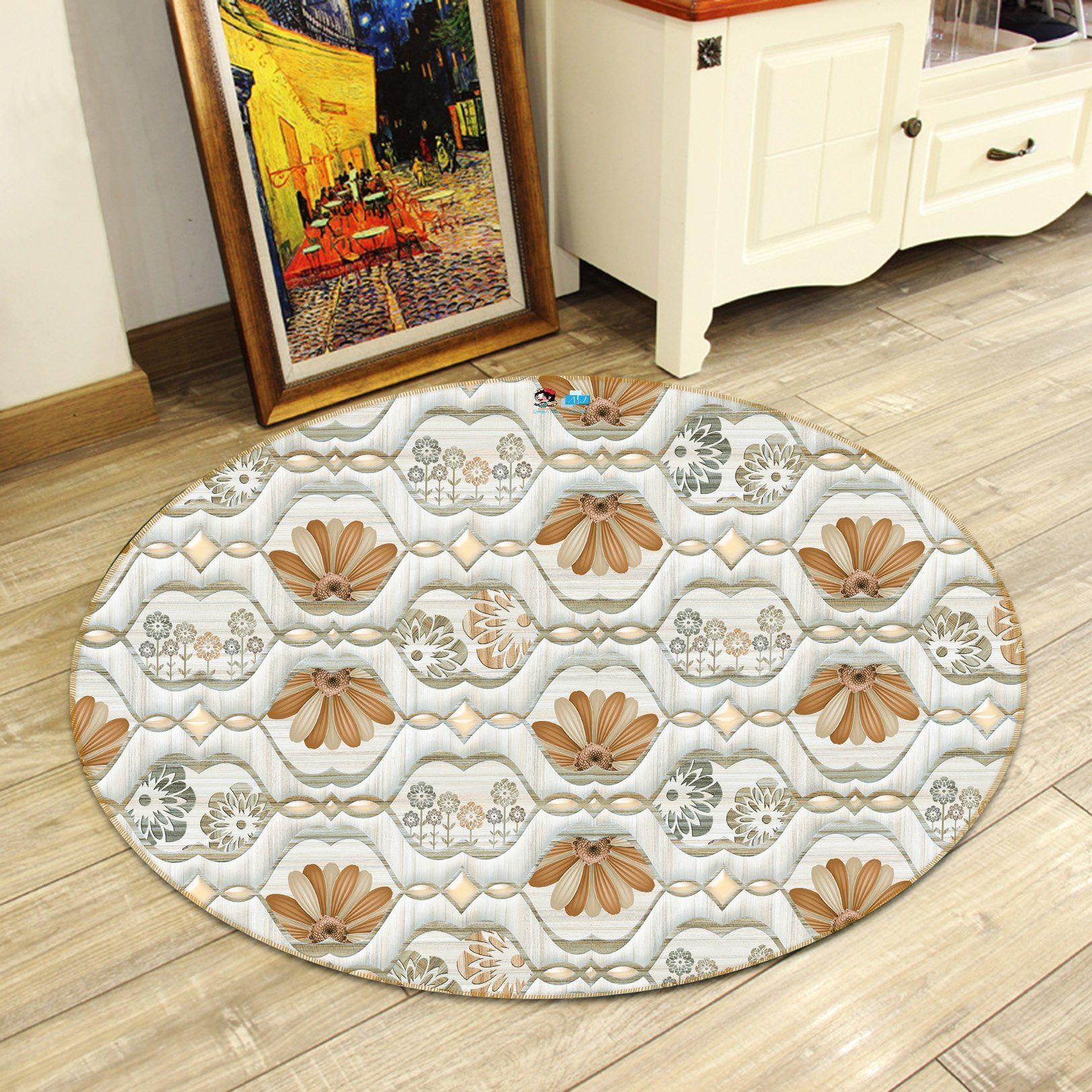 3D Retro Pattern 3584 Round Non Slip Rug Mat Mat AJ Creativity Home 