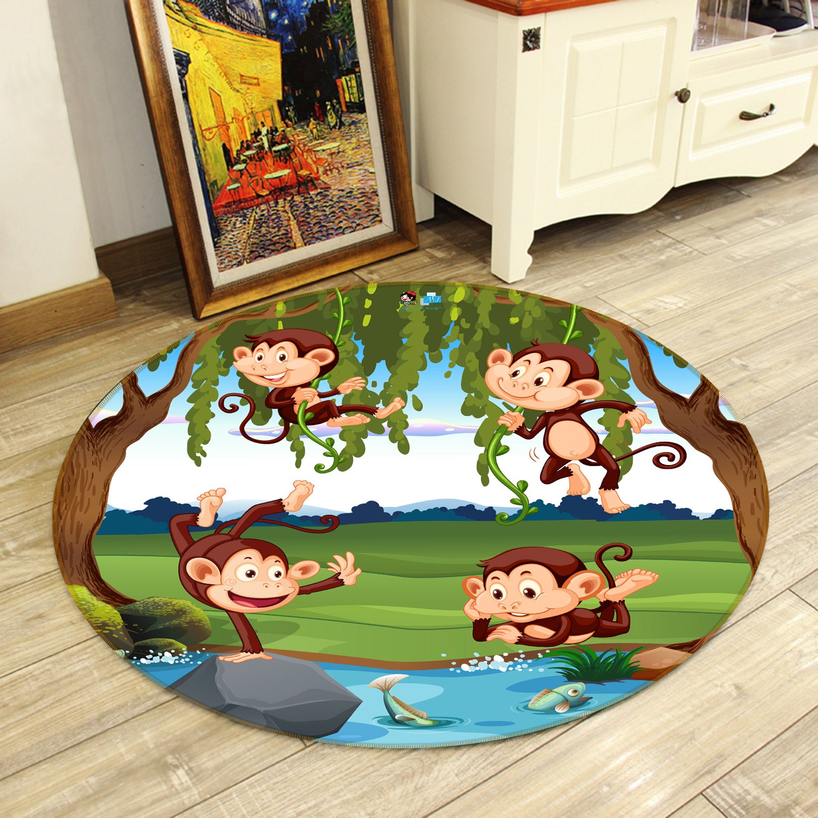 3D Trees Monkey 81239 Round Non Slip Rug Mat